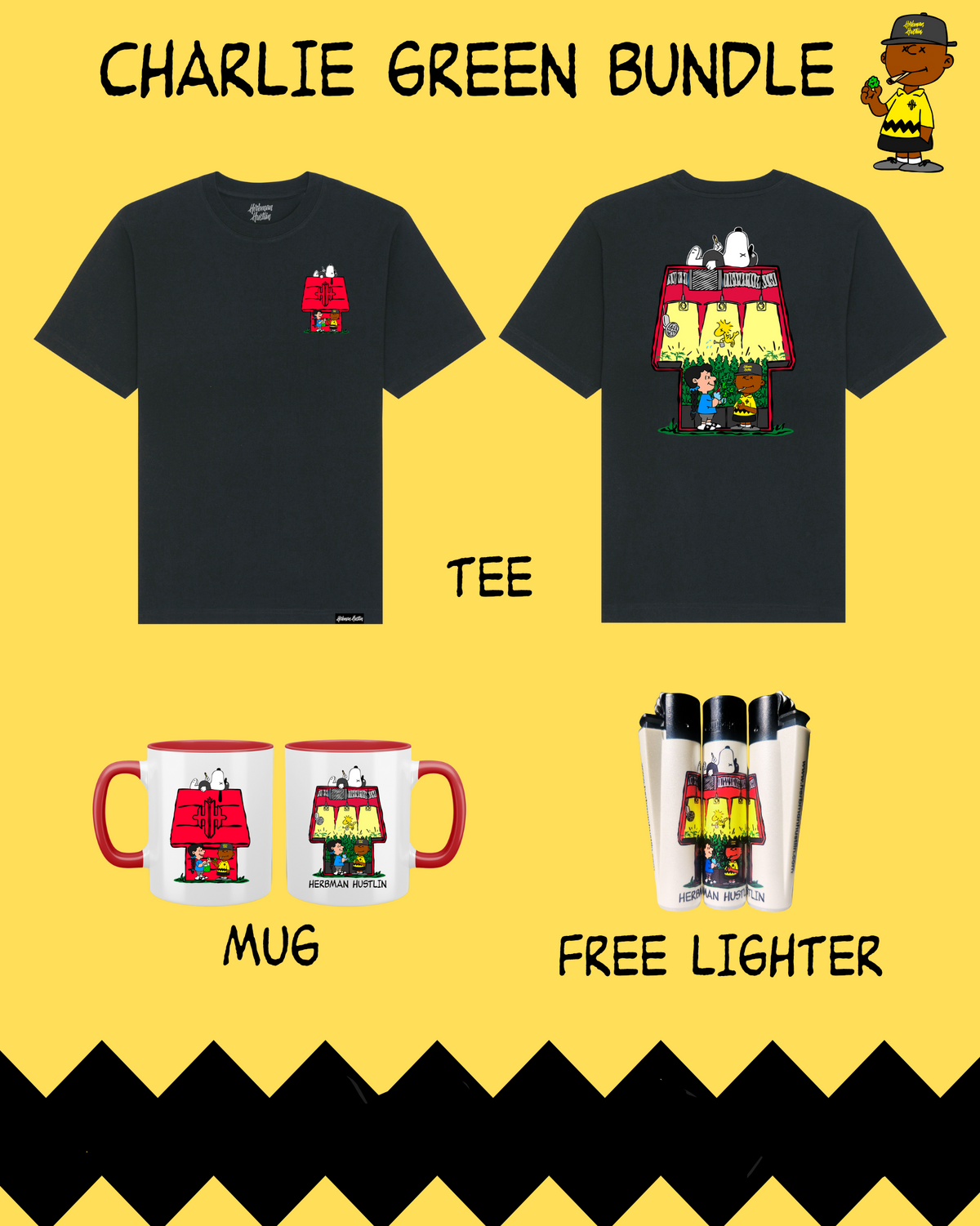 Charlie Green Black Tee Bundle - Free Lighter!