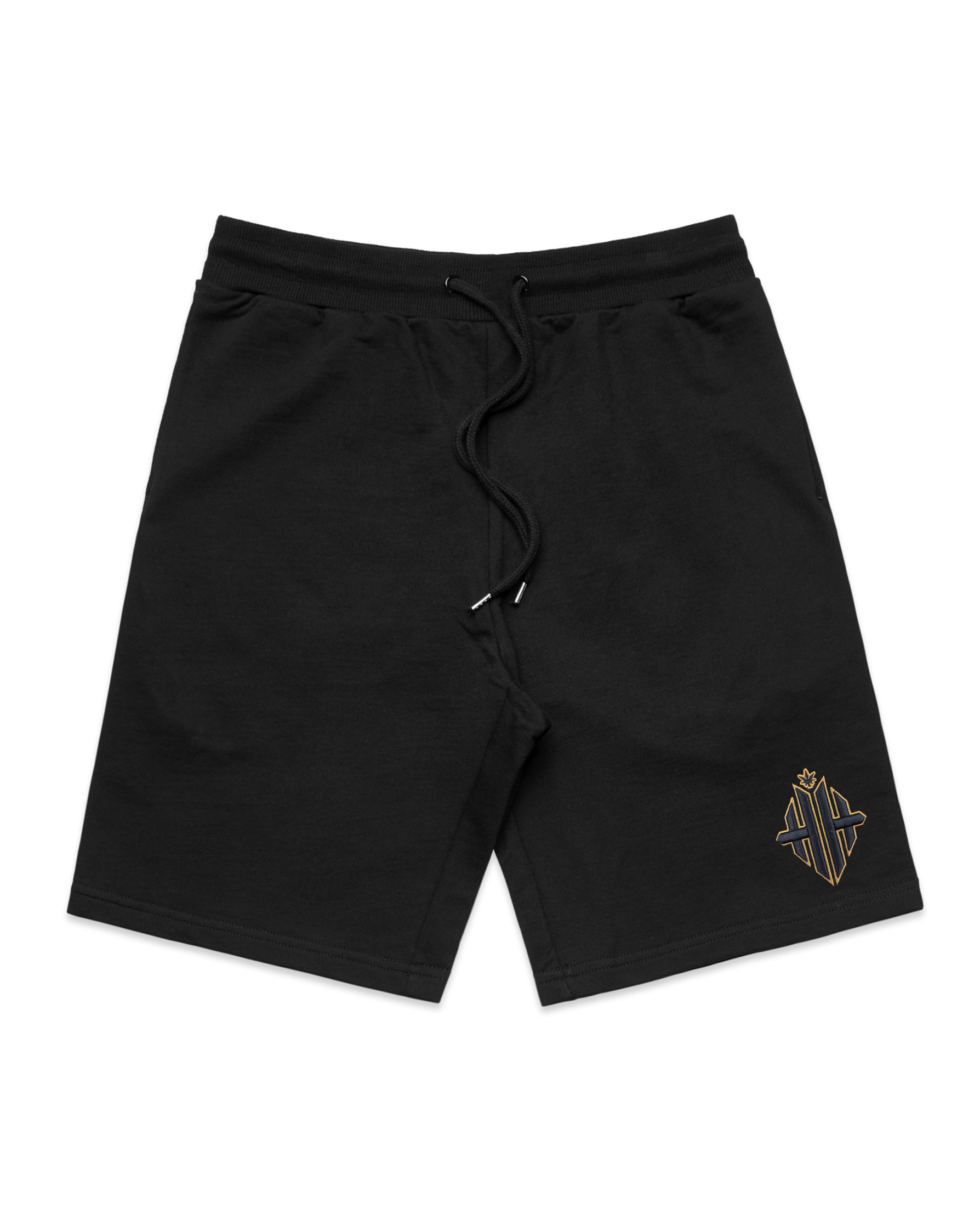 Herbman Hustlin 24k Embroidered Monogram Shorts - Black/Gold