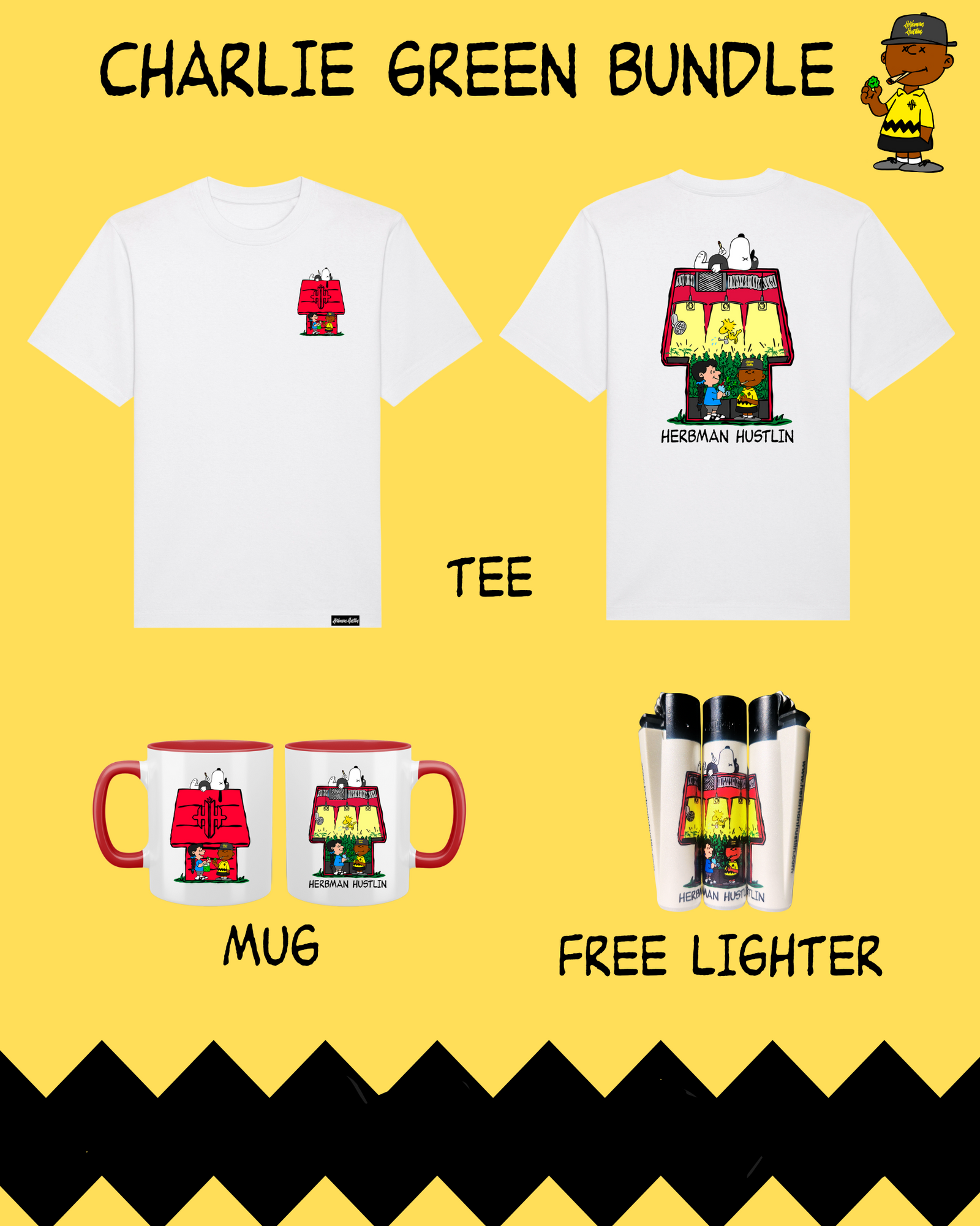 Charlie Green White Tee Bundle - Free Lighter!