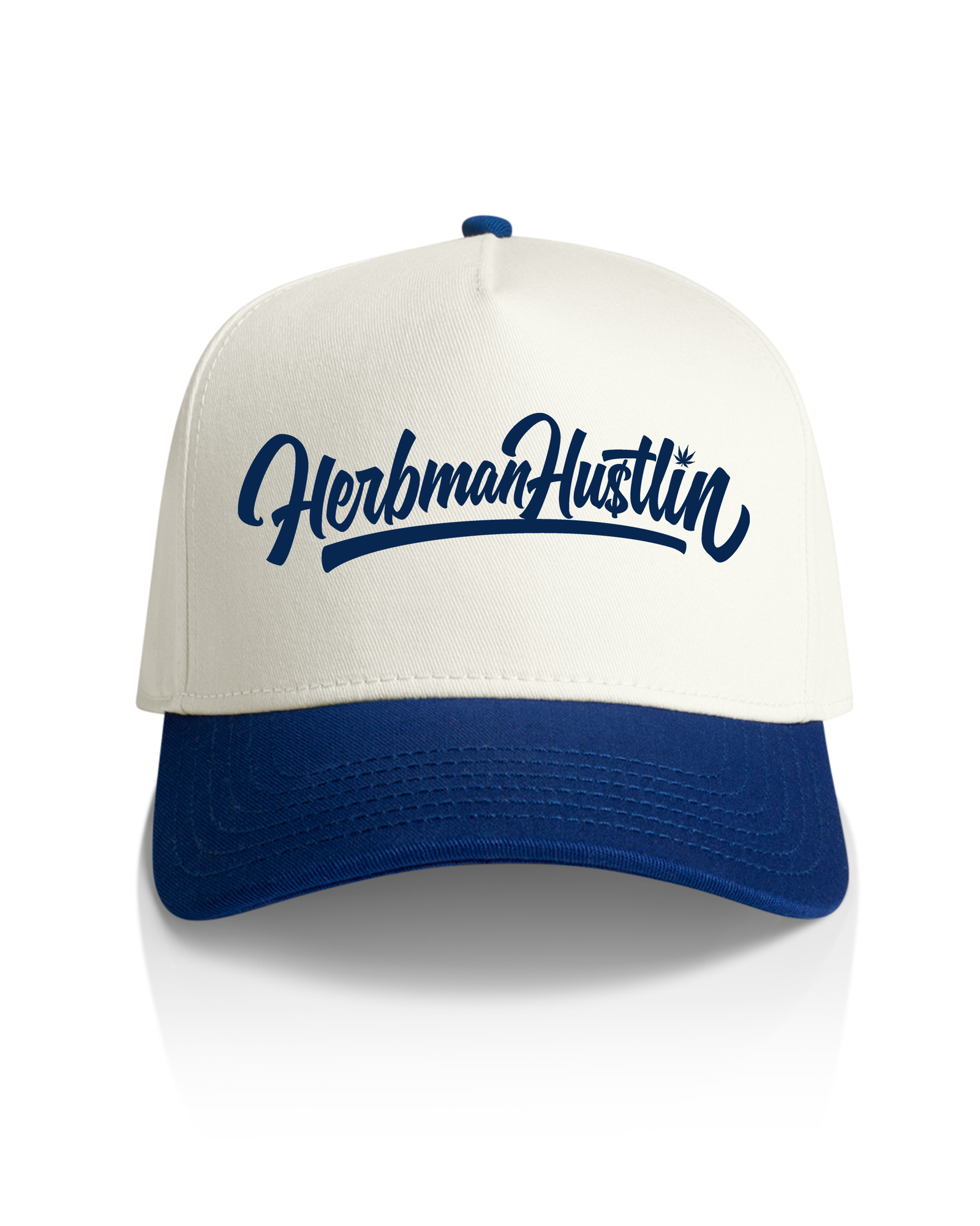 Herbman Hustlin Baseball Script Cap - Cream/Blue