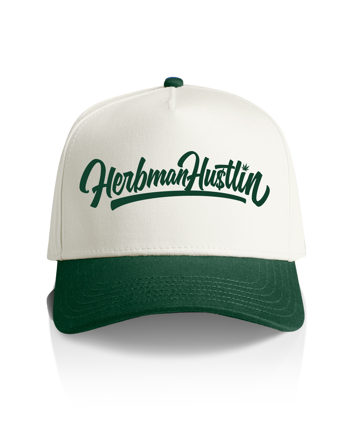 Herbman Hustlin Baseball Script Cap - Cream/Green