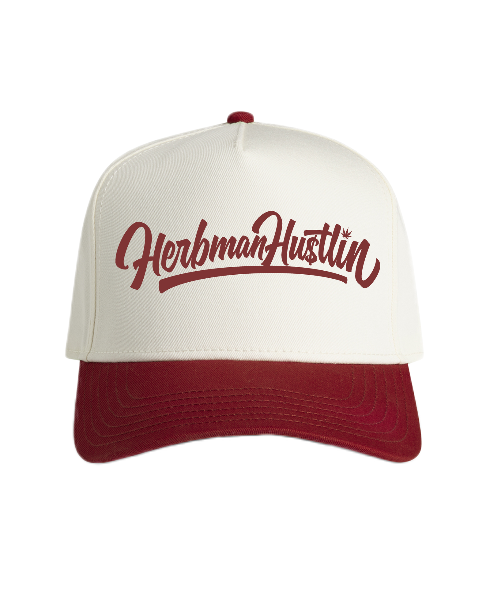 Herbman Hustlin Baseball Script Cap - Cream/Red