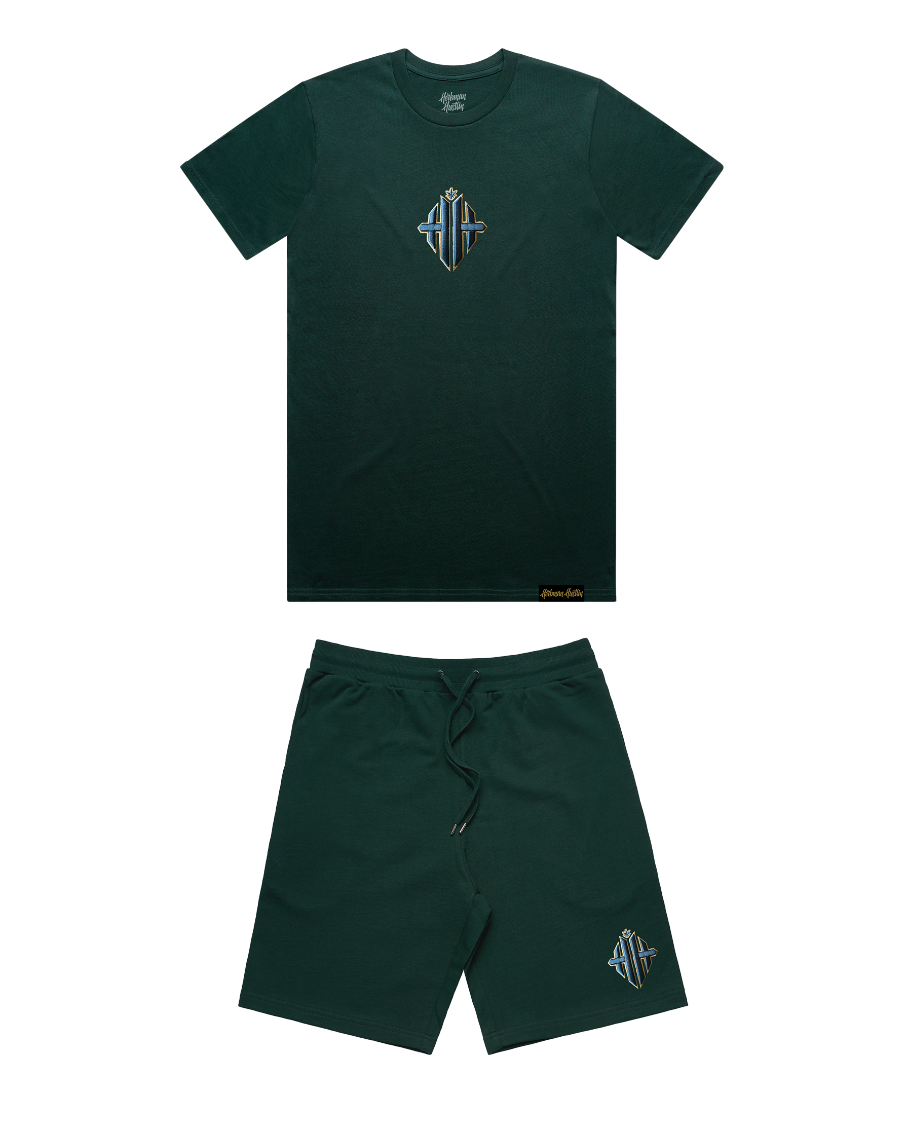 Emerald Embroidered Monogram Shorts Set - Green/Gold