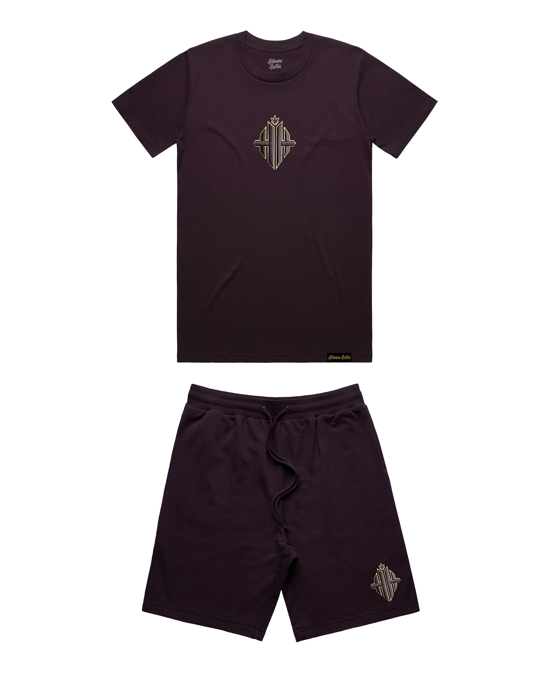 PRE ORDER Grape Candy Embroidered Monogram Shorts Set - Plum/Gold