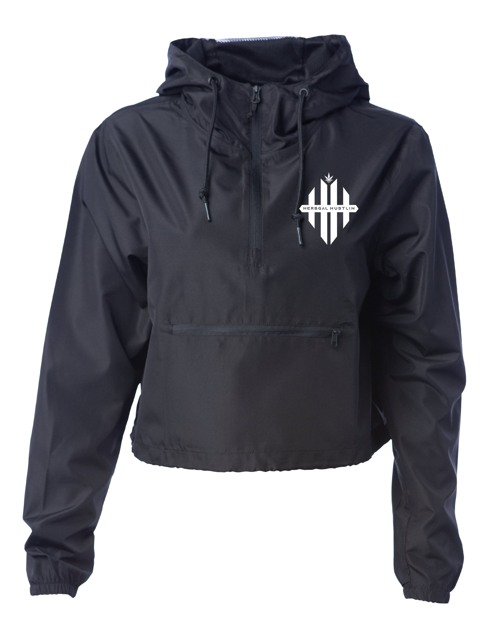 Herbgal Hustlin Cropped Windbreaker - Black/White