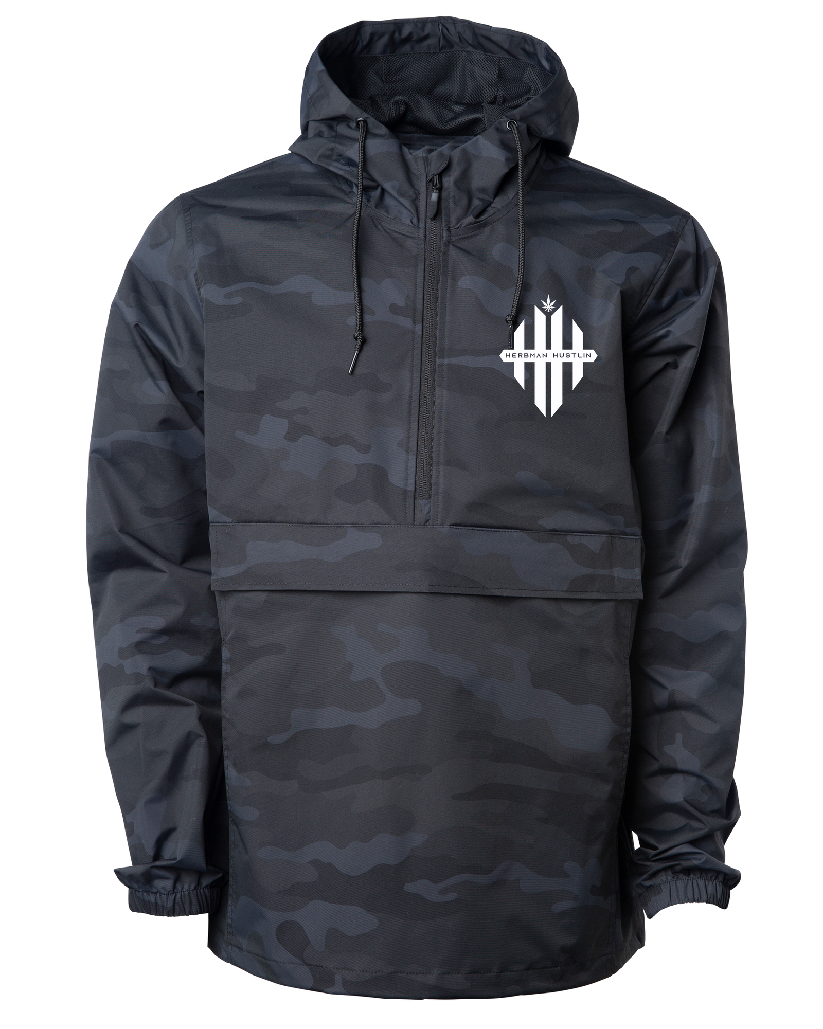 Herbman Hustlin Monogram Waterproof Windbreaker - Black Camo/White