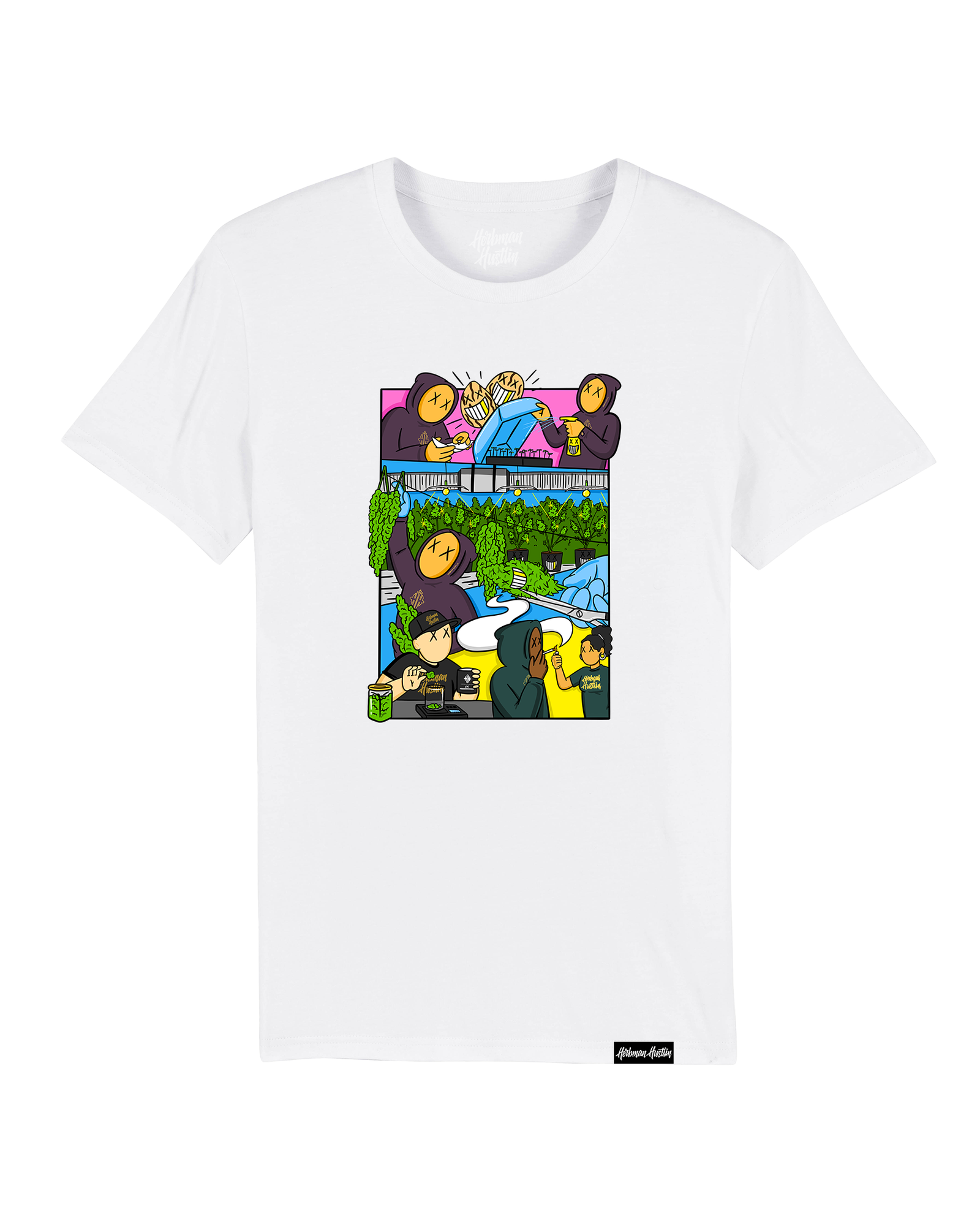 Herbman Hustlin X TRAPART: Seed to Smoke Organic Tee- White/Colour