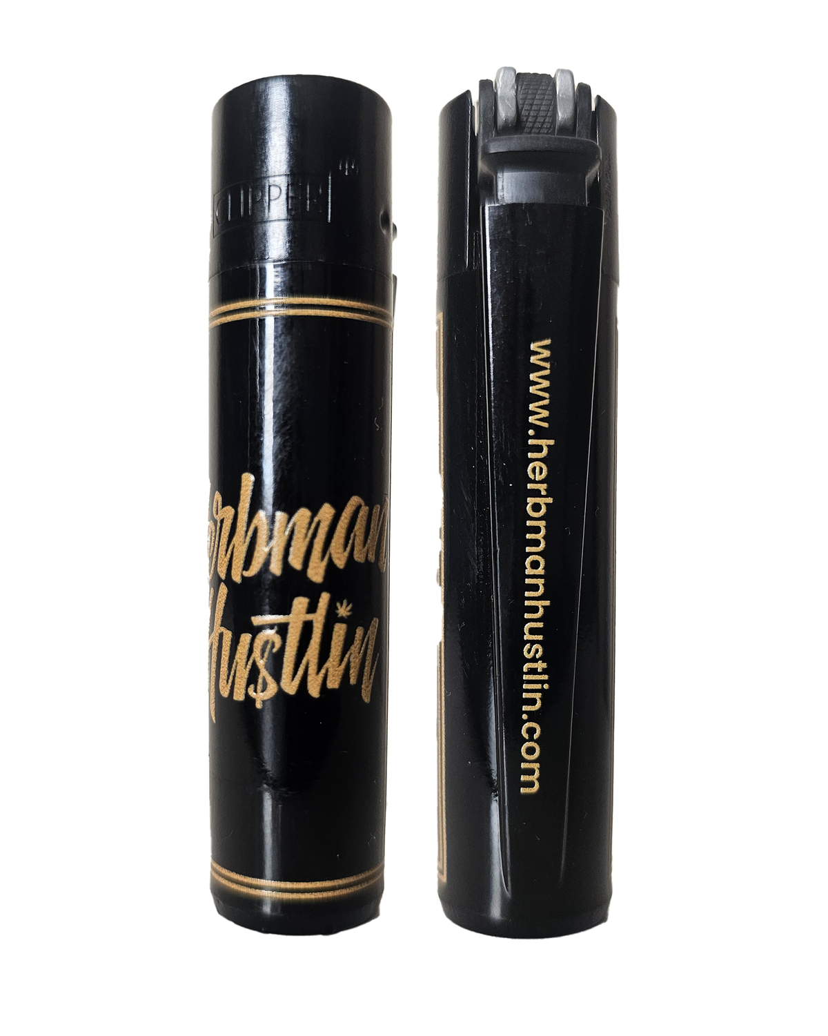 Herbman Hustlin Script Clipper Lighter - Black/Gold