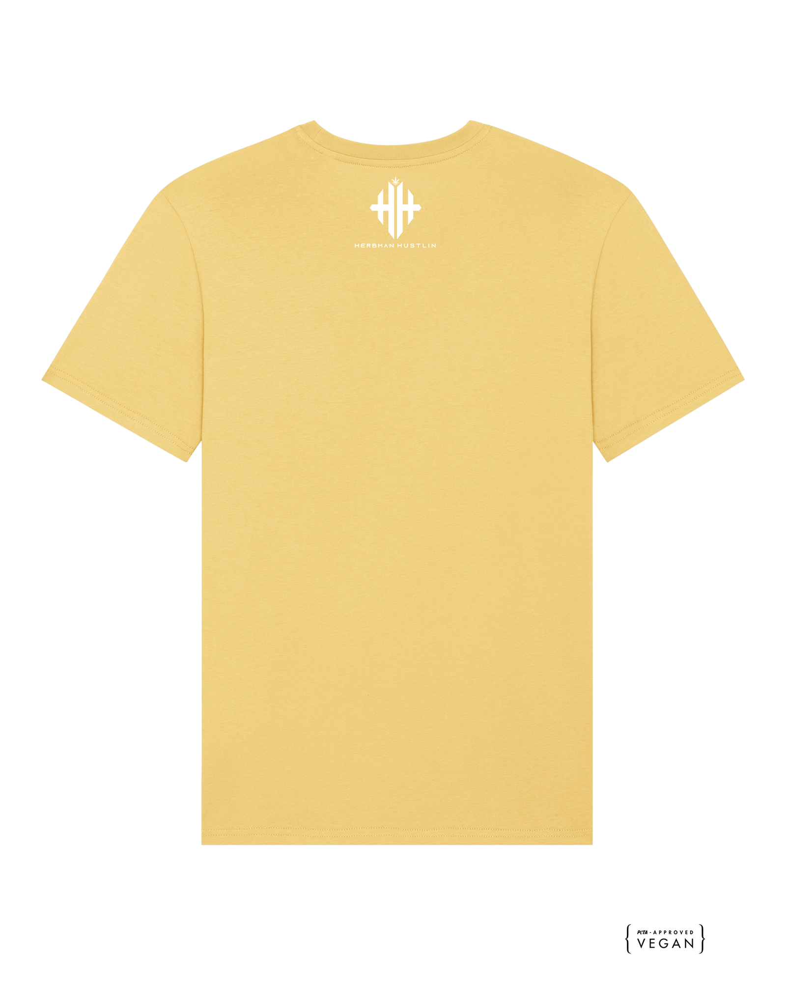 Herbman Hustlin Script Front Print Organic Tee - Mellow Yellow/White