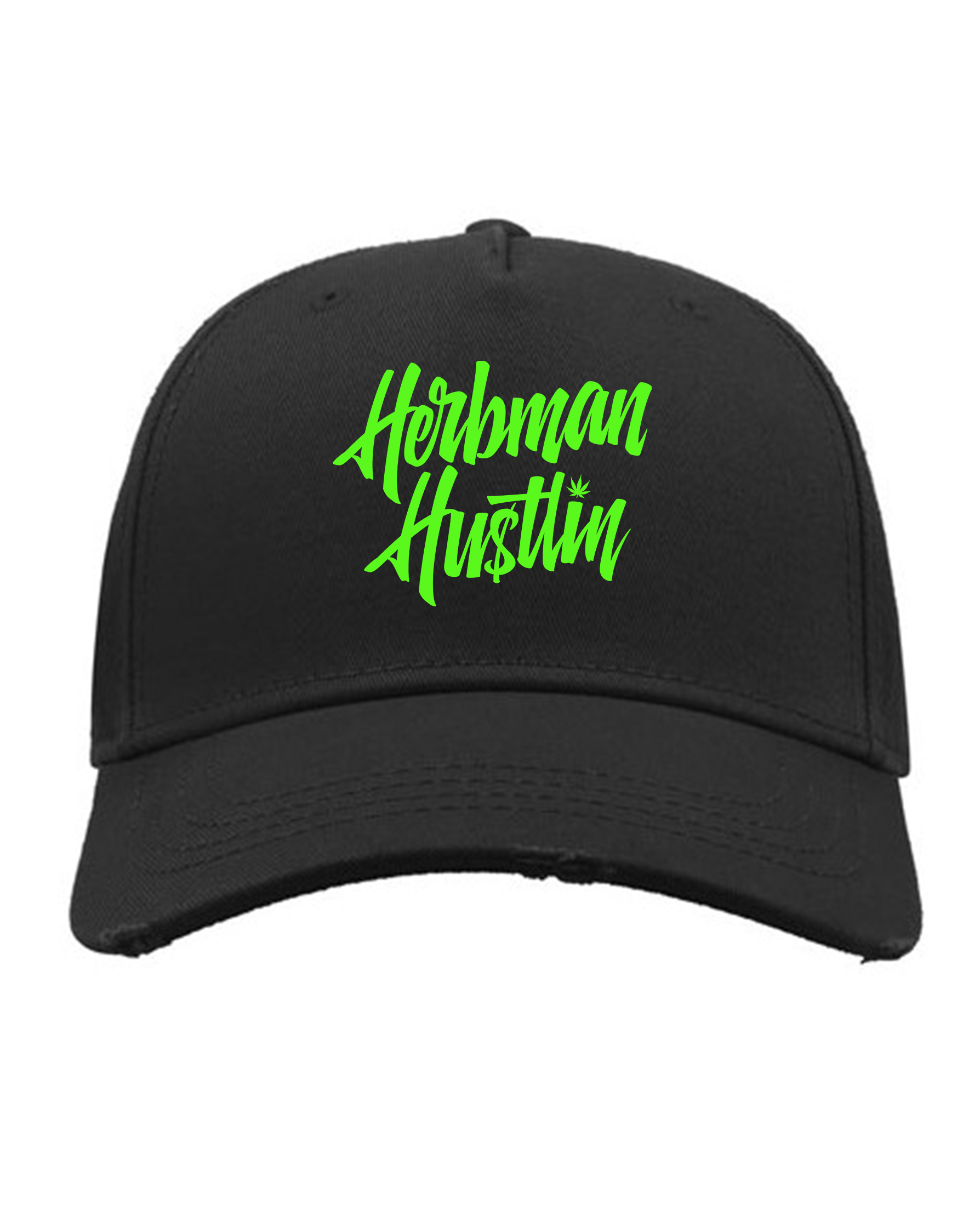 Herbman Hustlin Script Cap - Black/Neon Green