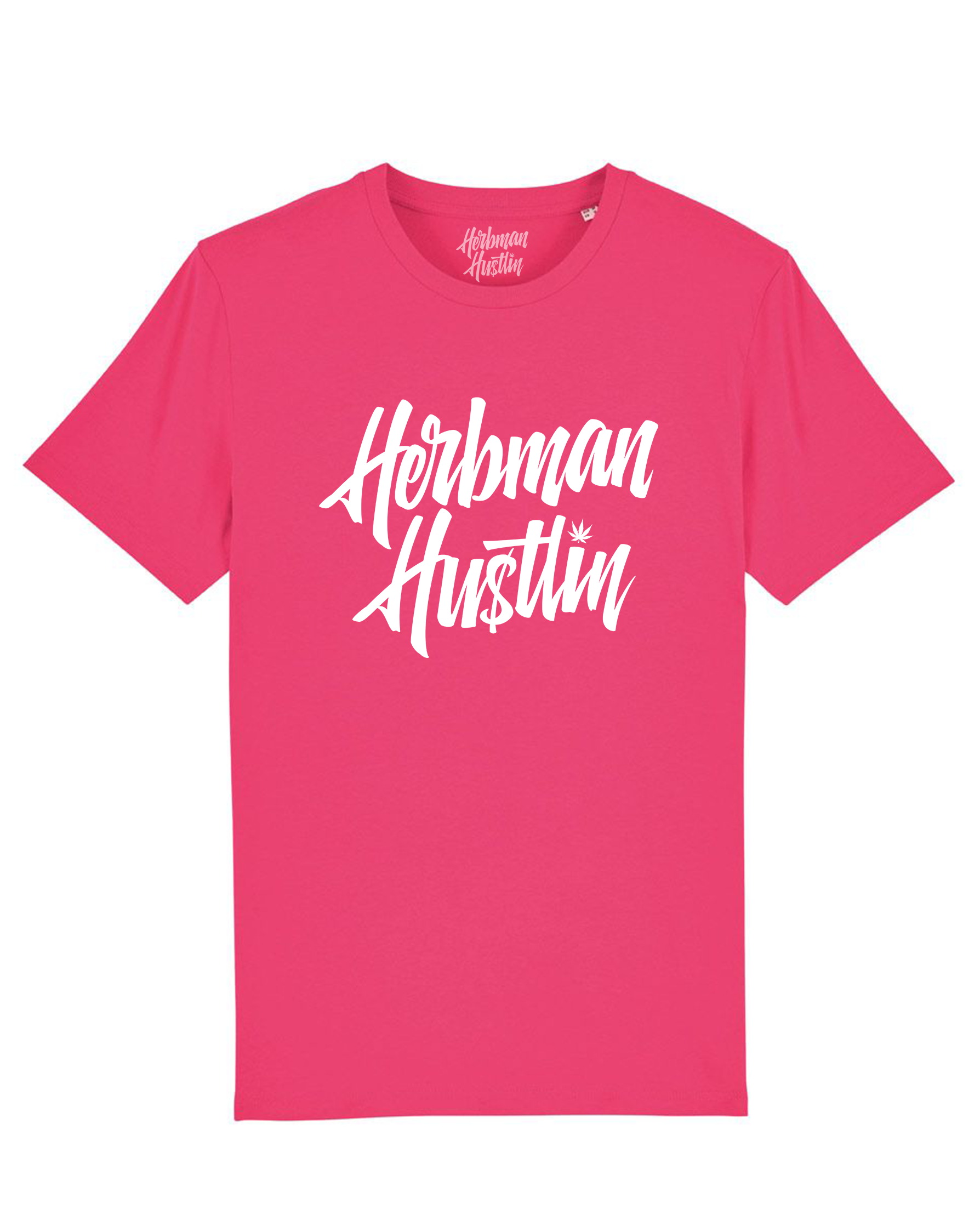 Herbman Hustlin Script Front Print Organic Tee - Hot Pink/White