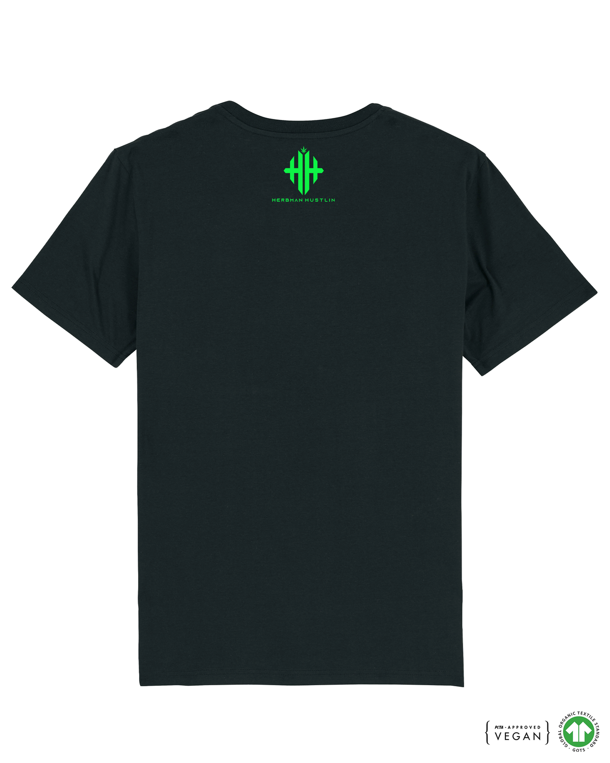 Herbman Hustlin Script Front Print Organic Tee - Black/Glow In The Dark