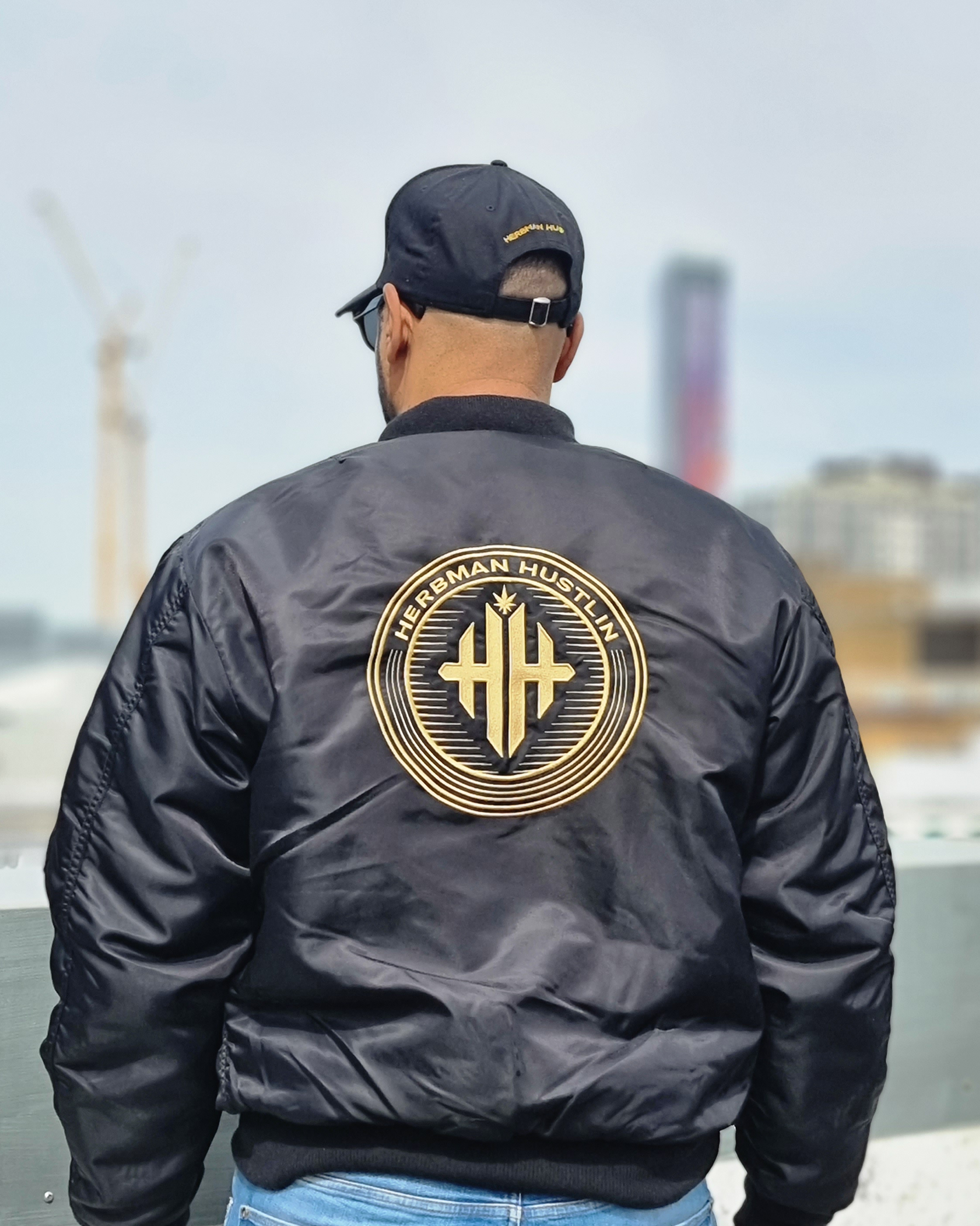 HERBMAN HUSTLIN EMBOIDERED BOMBER JACKET BLACK/GOLD