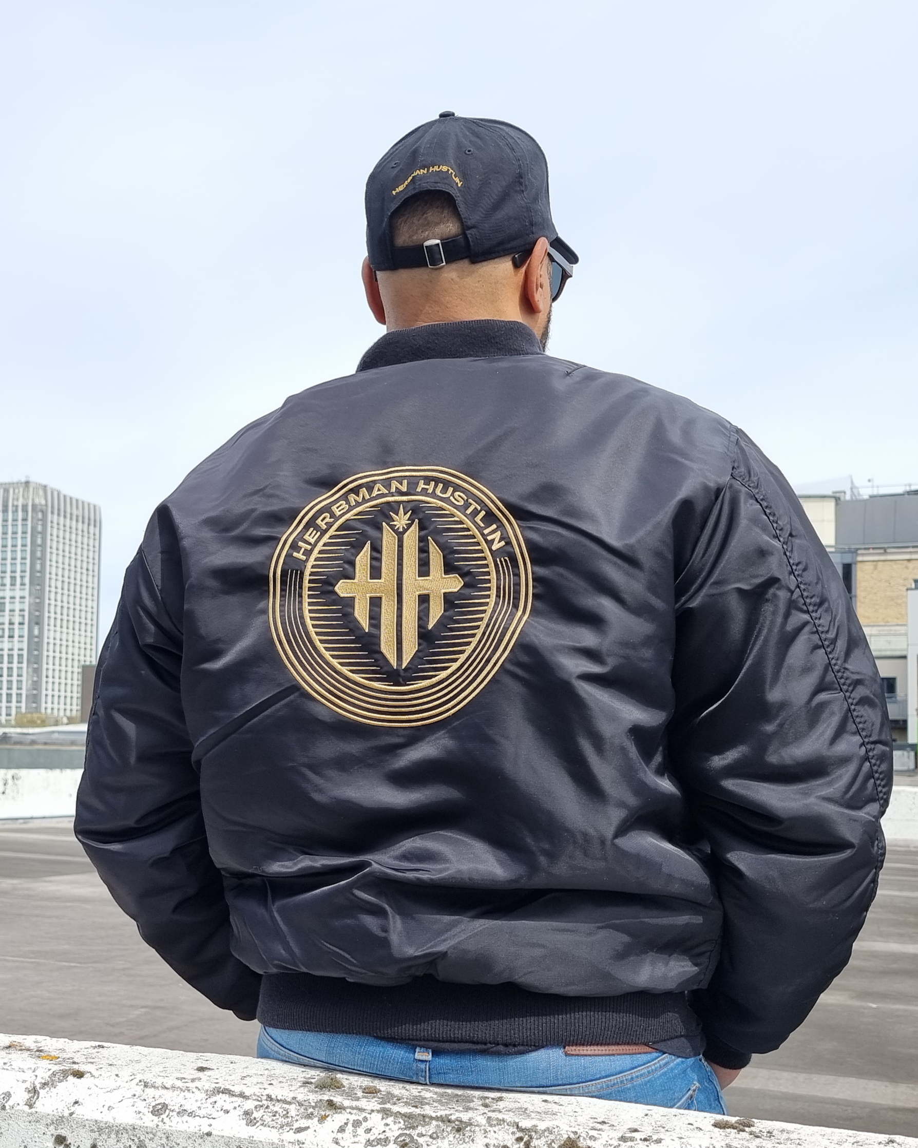 HERBMAN HUSTLIN EMBOIDERED BOMBER JACKET BLACK/GOLD