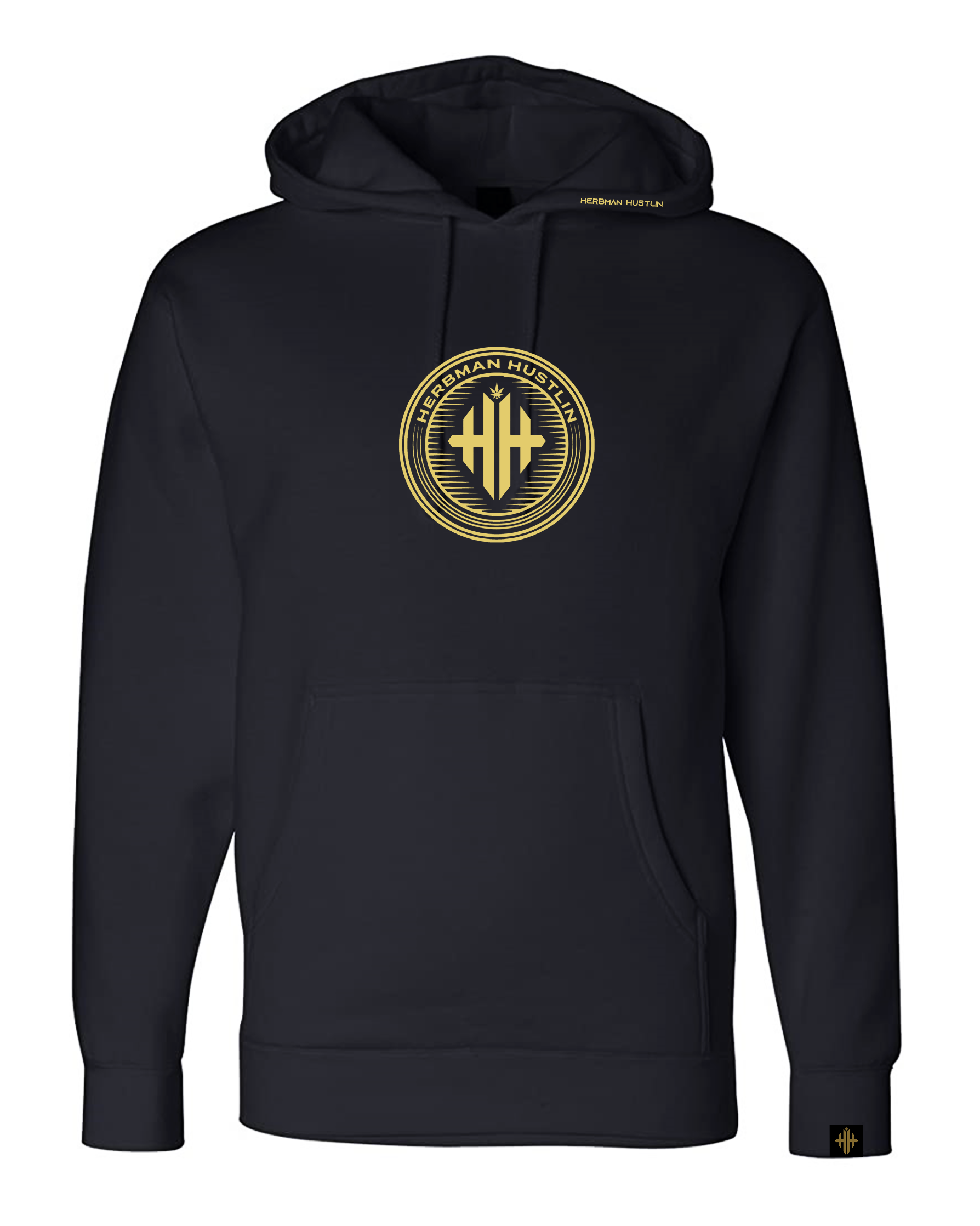 Herbman Hustlin Gold Emblem Heavyweight Monogram Hoodie - Black/Gold