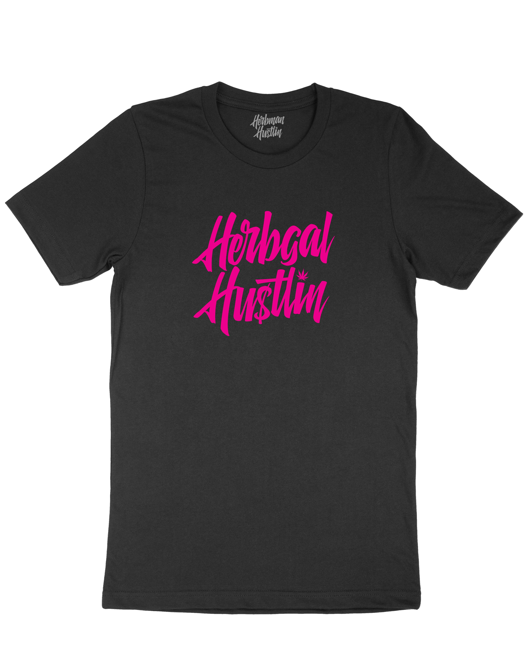 Herbgal Hustlin Script Front Print Tee - Black/Pink