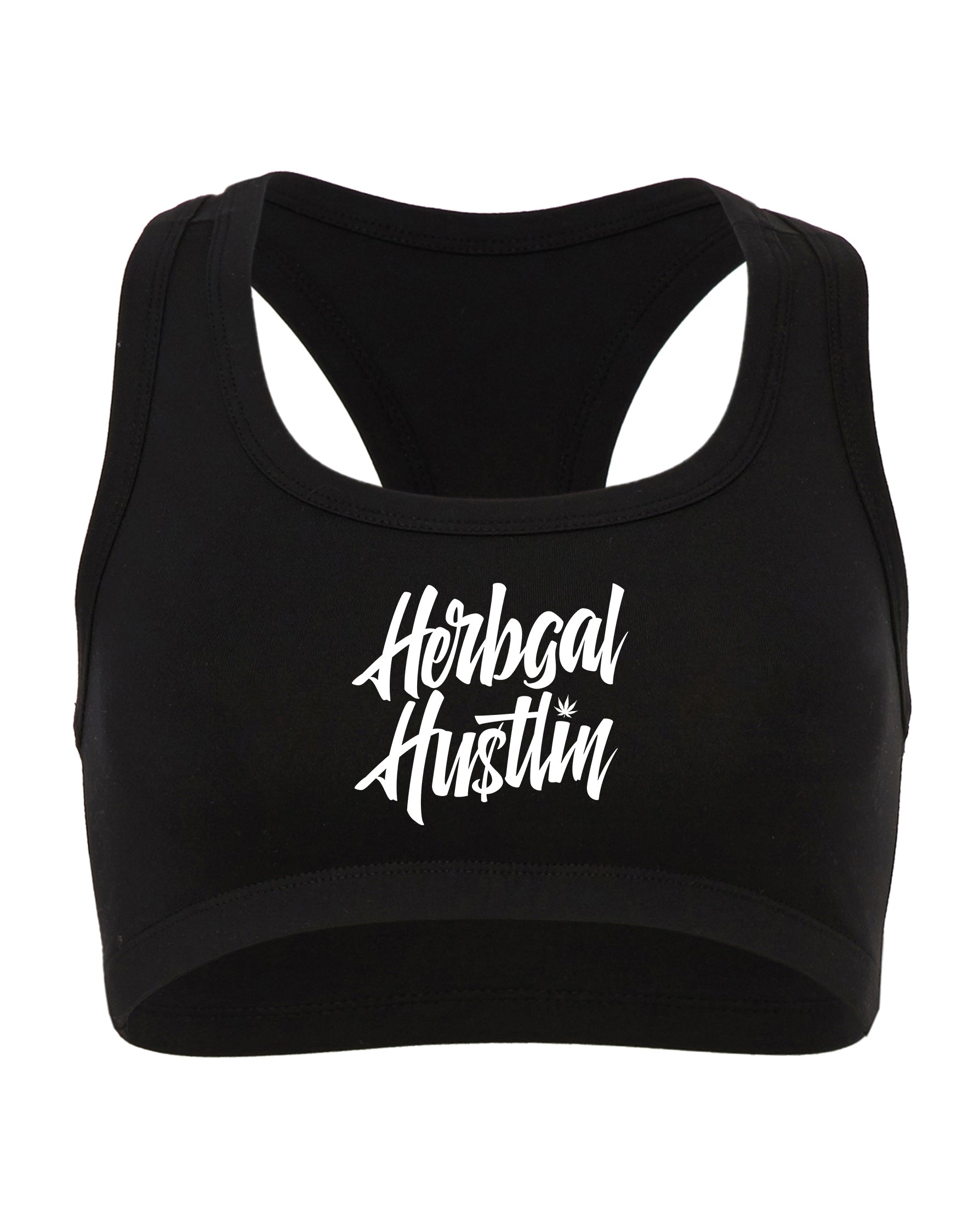 Herbgal Hustlin Script Sports Bra - Black/White