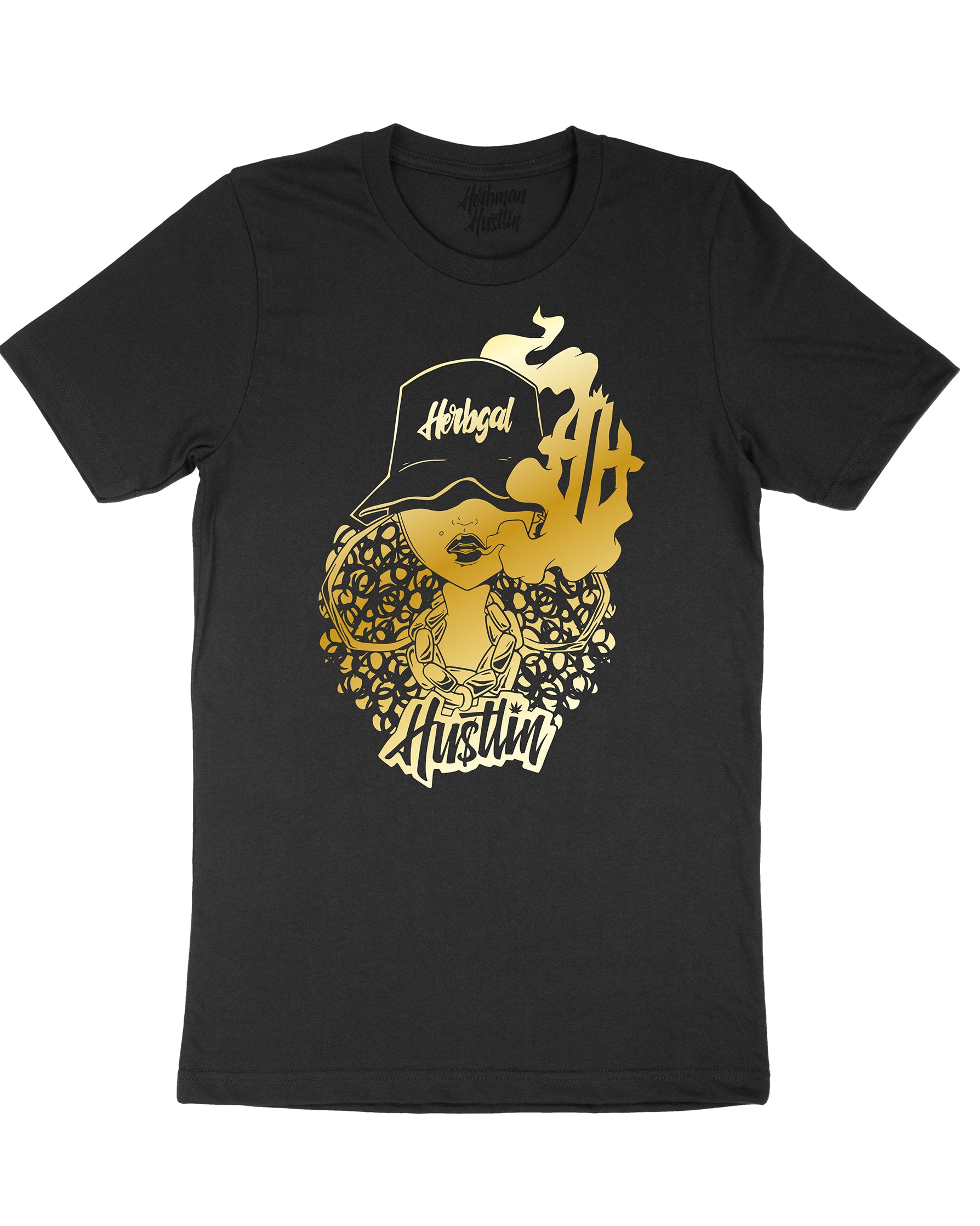 Herbgal Hustlin OG Front Print Tee - Black/Gold - Front