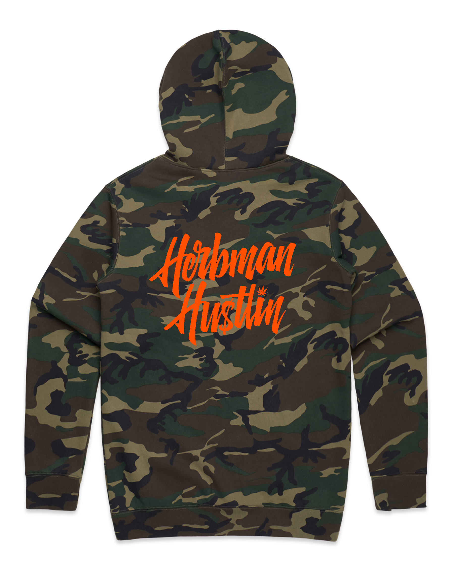 Herbman Hustlin Script Heavyweight Hoodie - Camo/Orange - LIMITED DROP