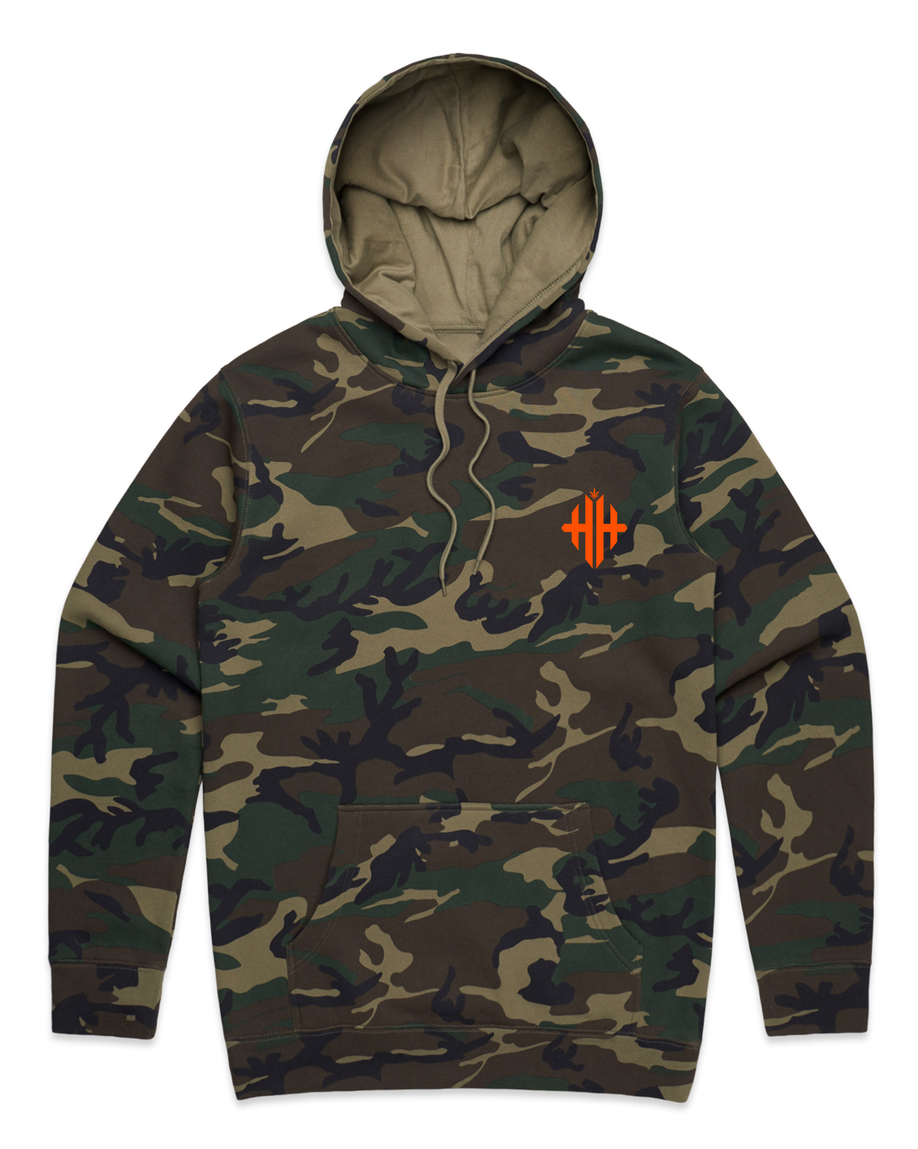 Herbman Hustlin Script Heavyweight Hoodie - Camo/Orange - LIMITED DROP