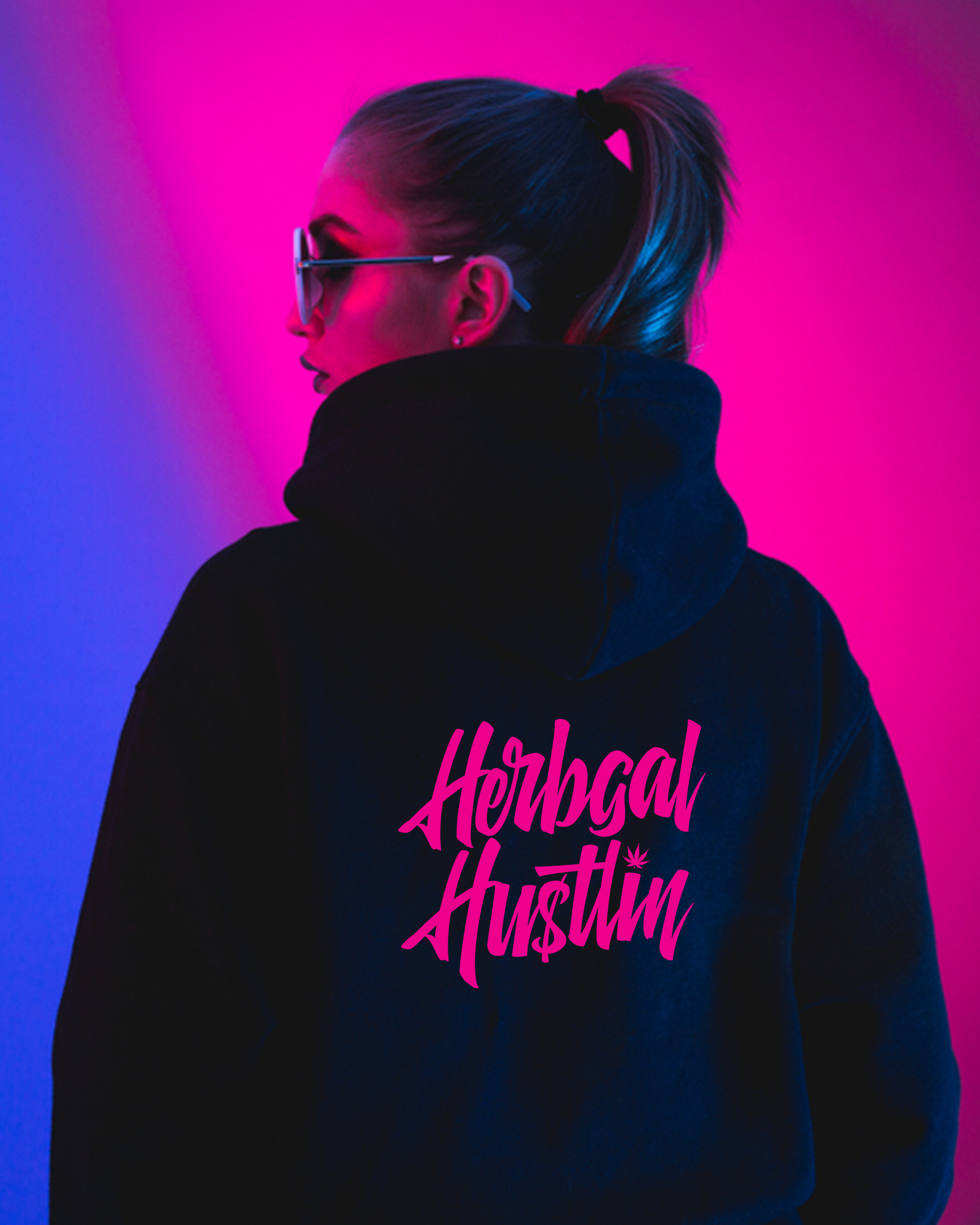 Herbgal Hustlin Midweight Script Hoodie - Black/Pink