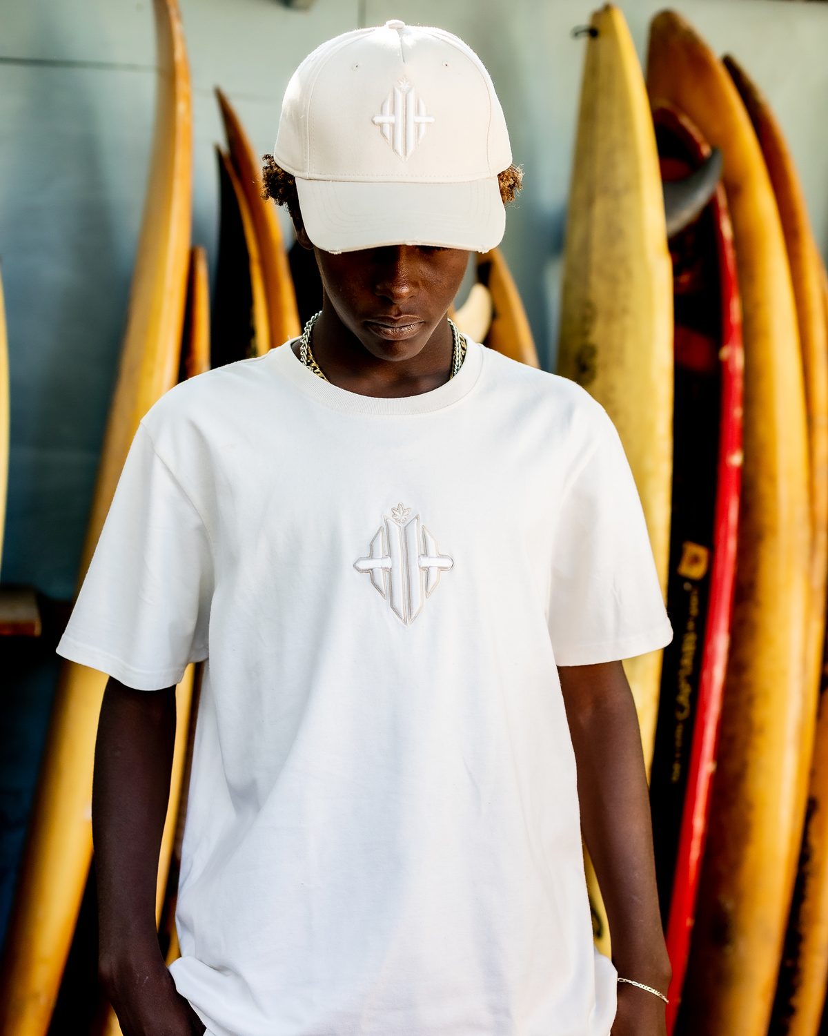 Herbman Hustlin Platinum Monogram Organic Tee - Cream/Platinum