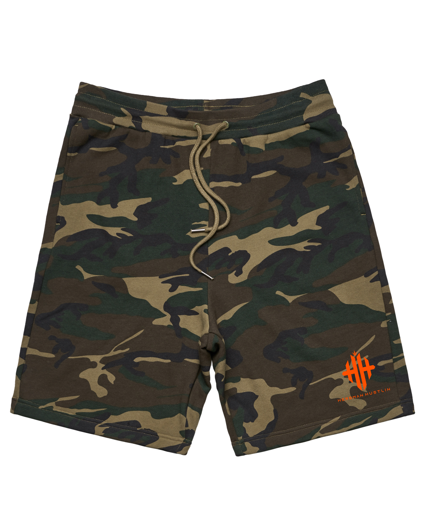 Herbman Hustlin Monogram Heavyweight Shorts - Camo/Orange