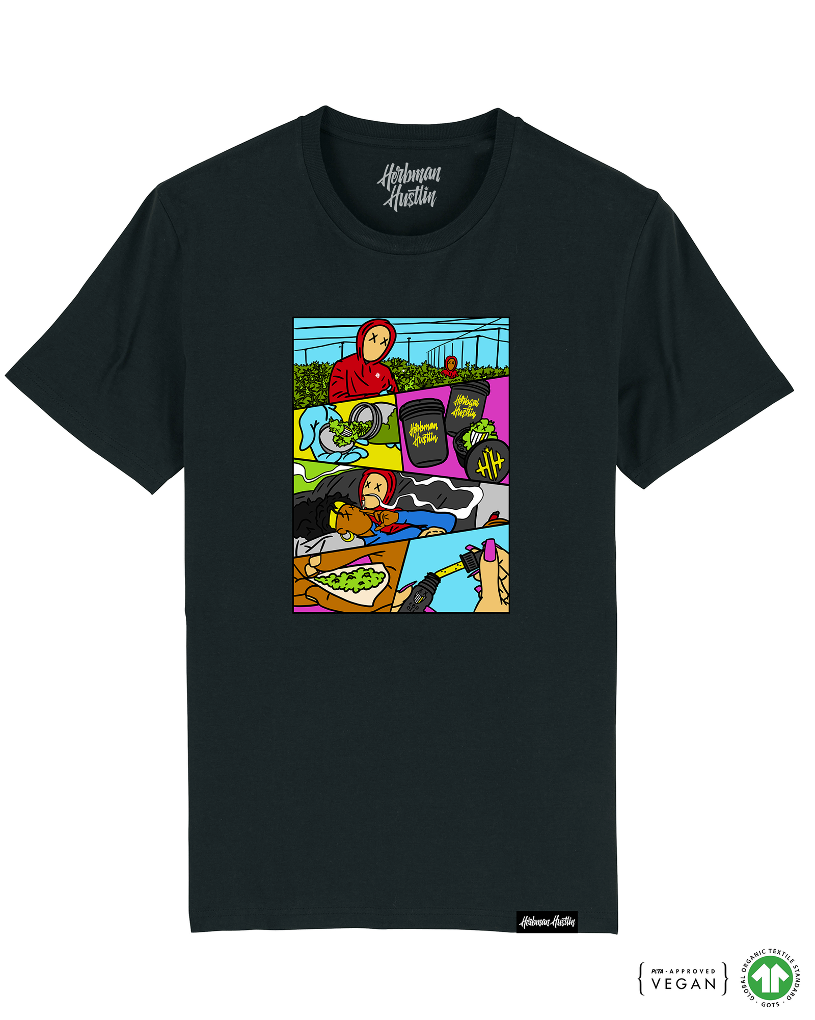 Herbman Hustlin X TRAPART Organic Tee- Black/Colour