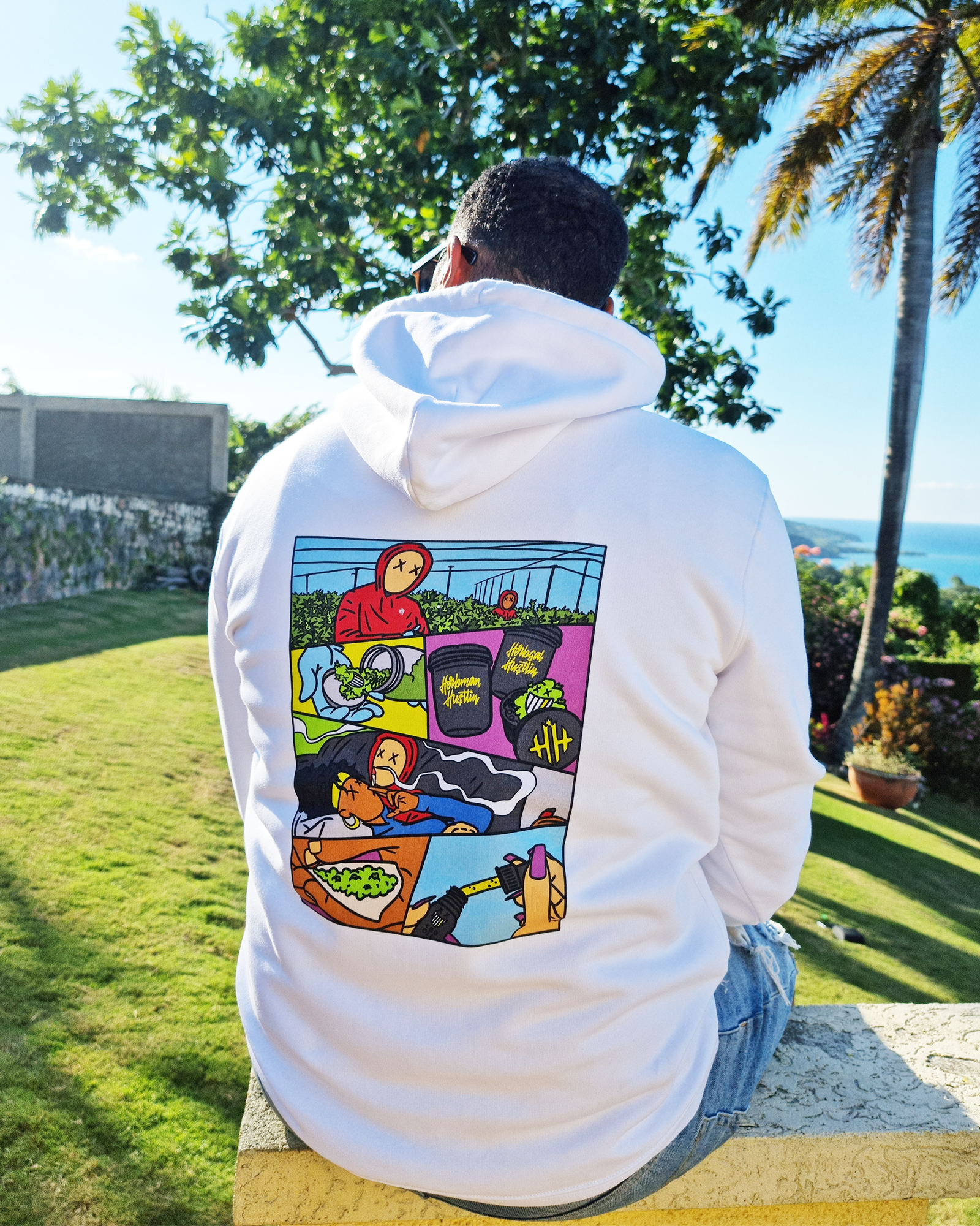 Herbman Hustlin X TRAPART Organic Hoodie- White/Colour