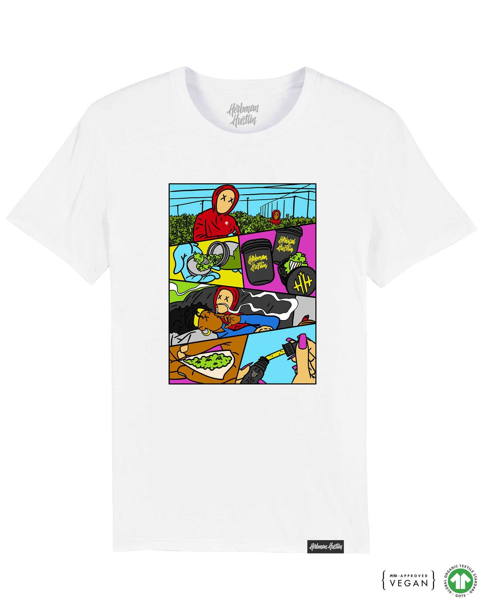 Herbman Hustlin X TRAPART Organic Tee- White/Colour