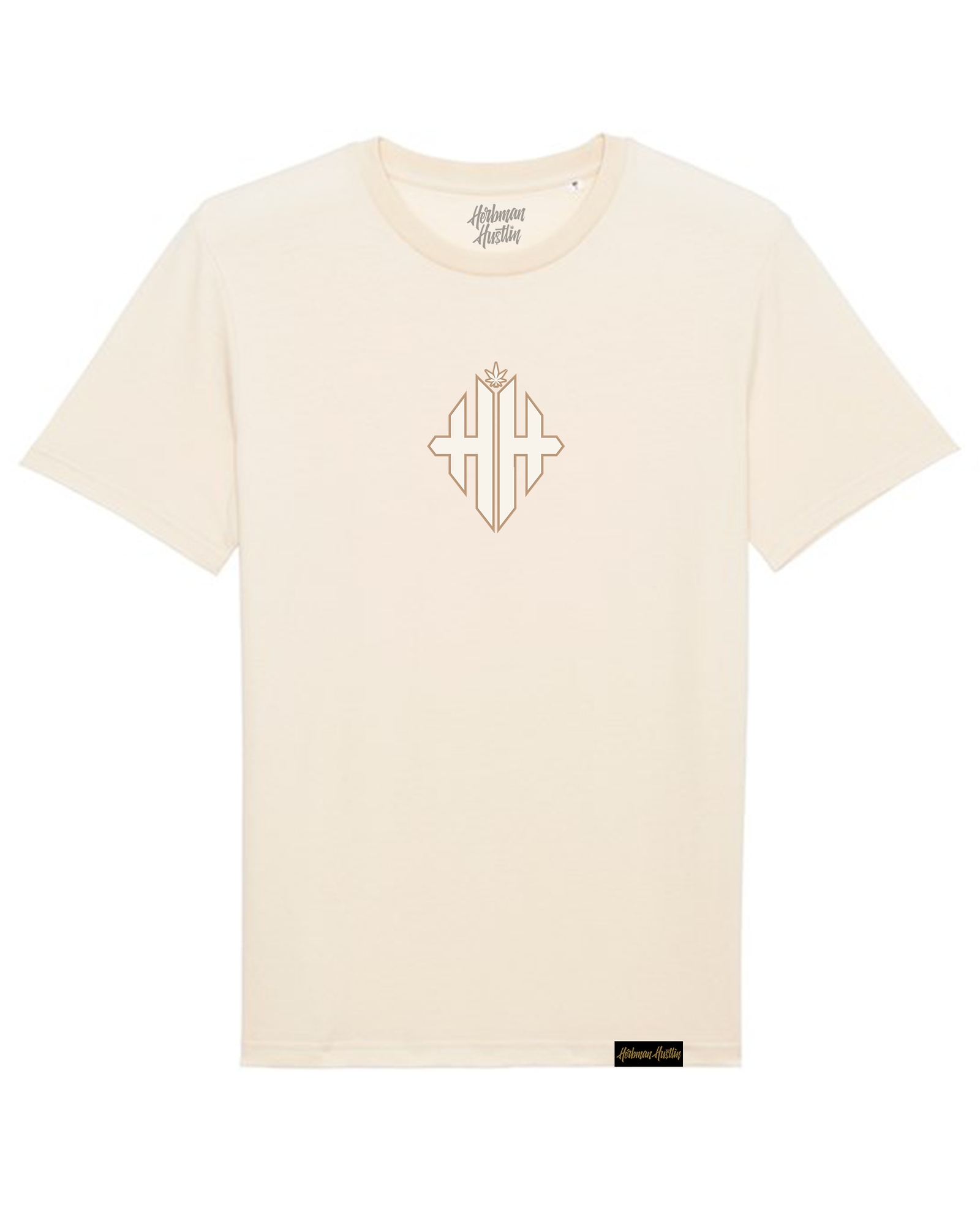 Herbman Hustlin Platinum Monogram Organic Tee - Cream/Platinum