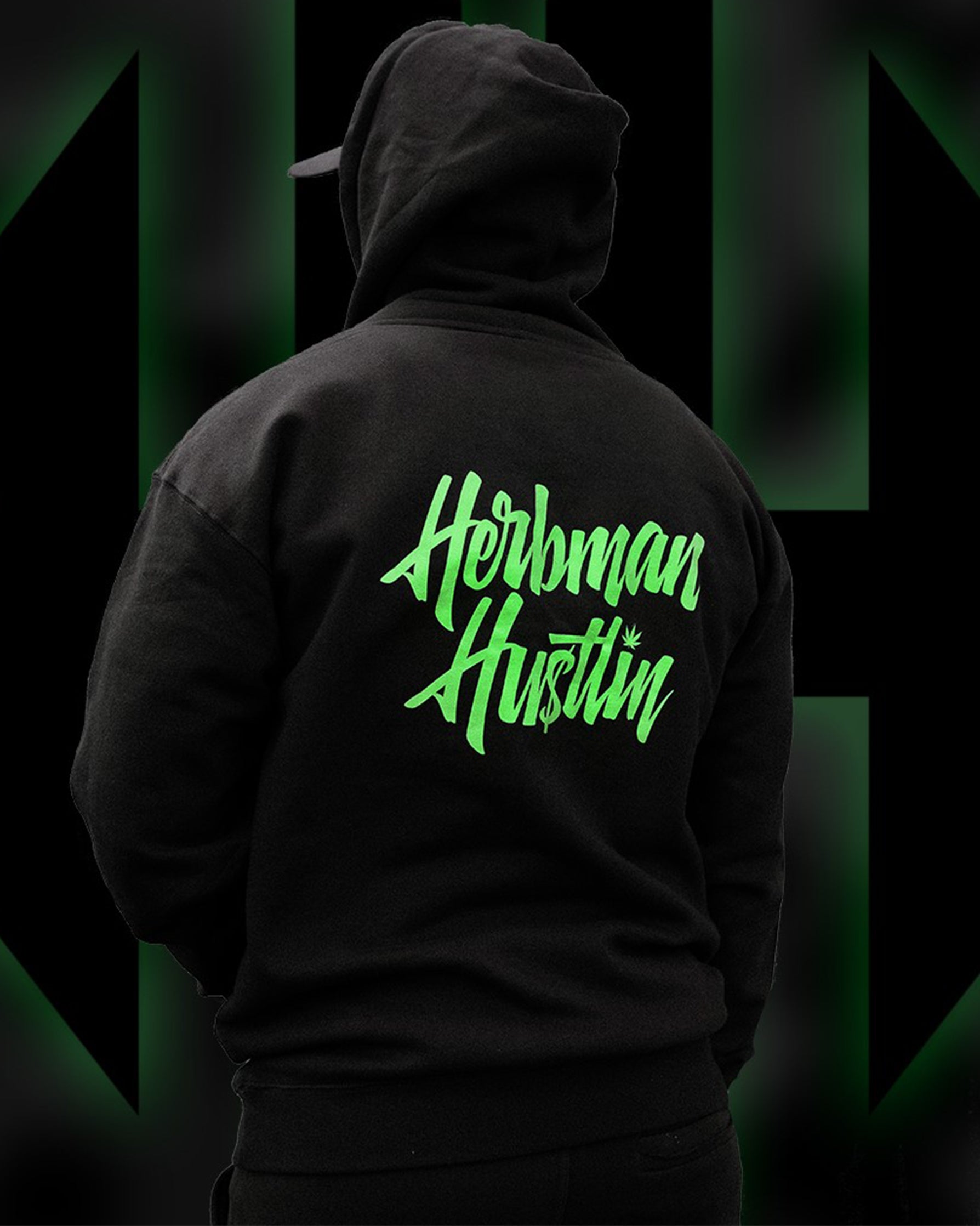 Herbman Hustlin Script Hoodie - Black/Glow in the Dark - LIMITED EDITION