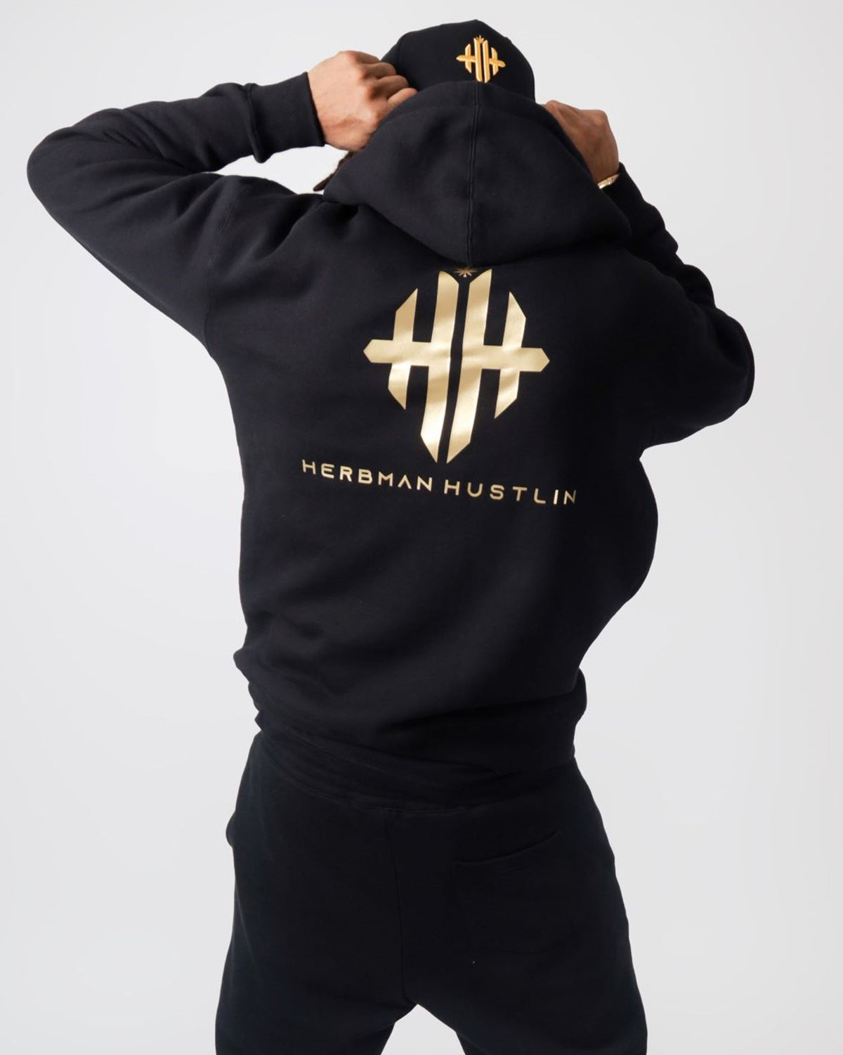 Herbman Hustlin Monogram Hoodie - Black/Gold - Back