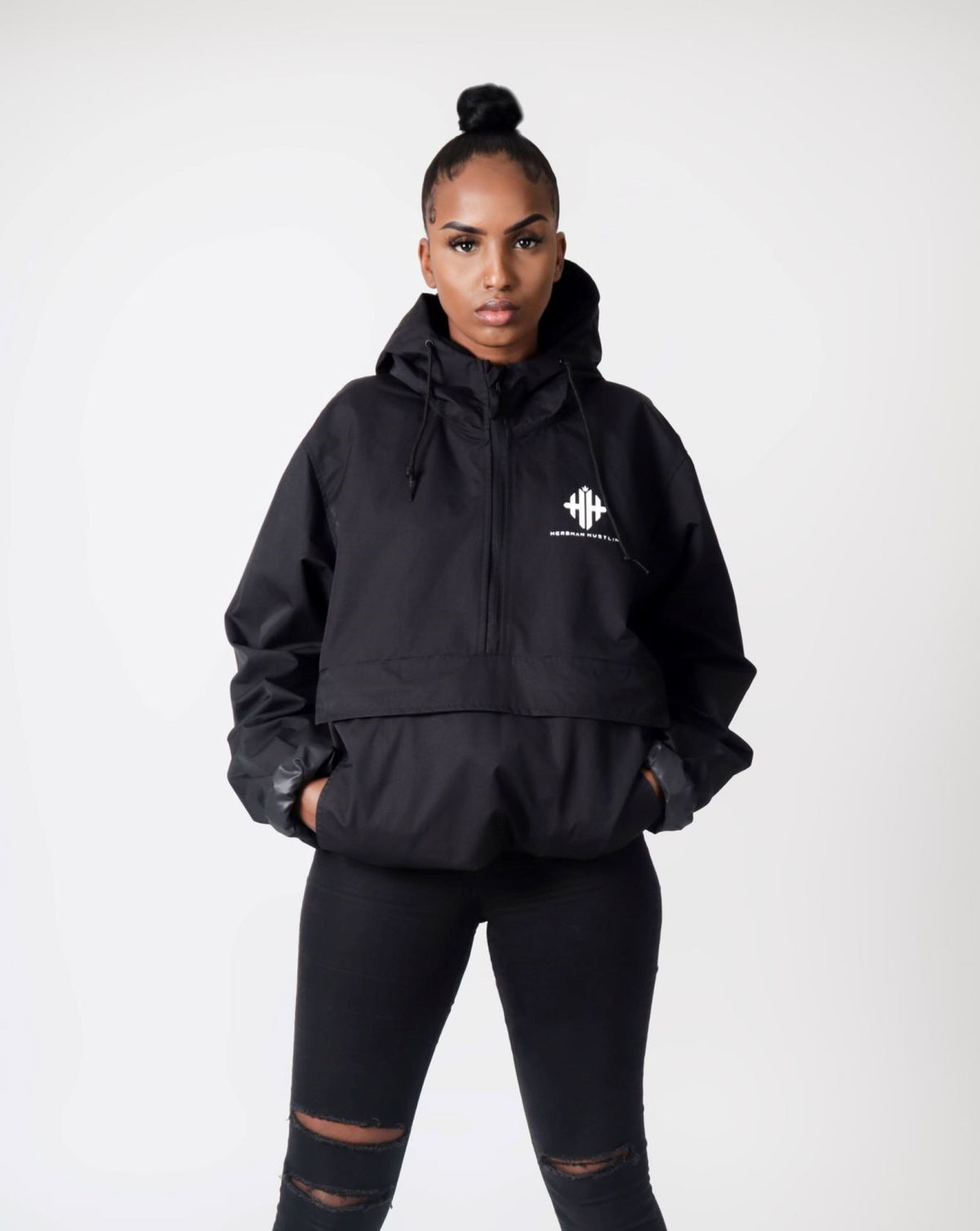Herbgal Hustlin Monogram Windbreaker - Black/White - Front