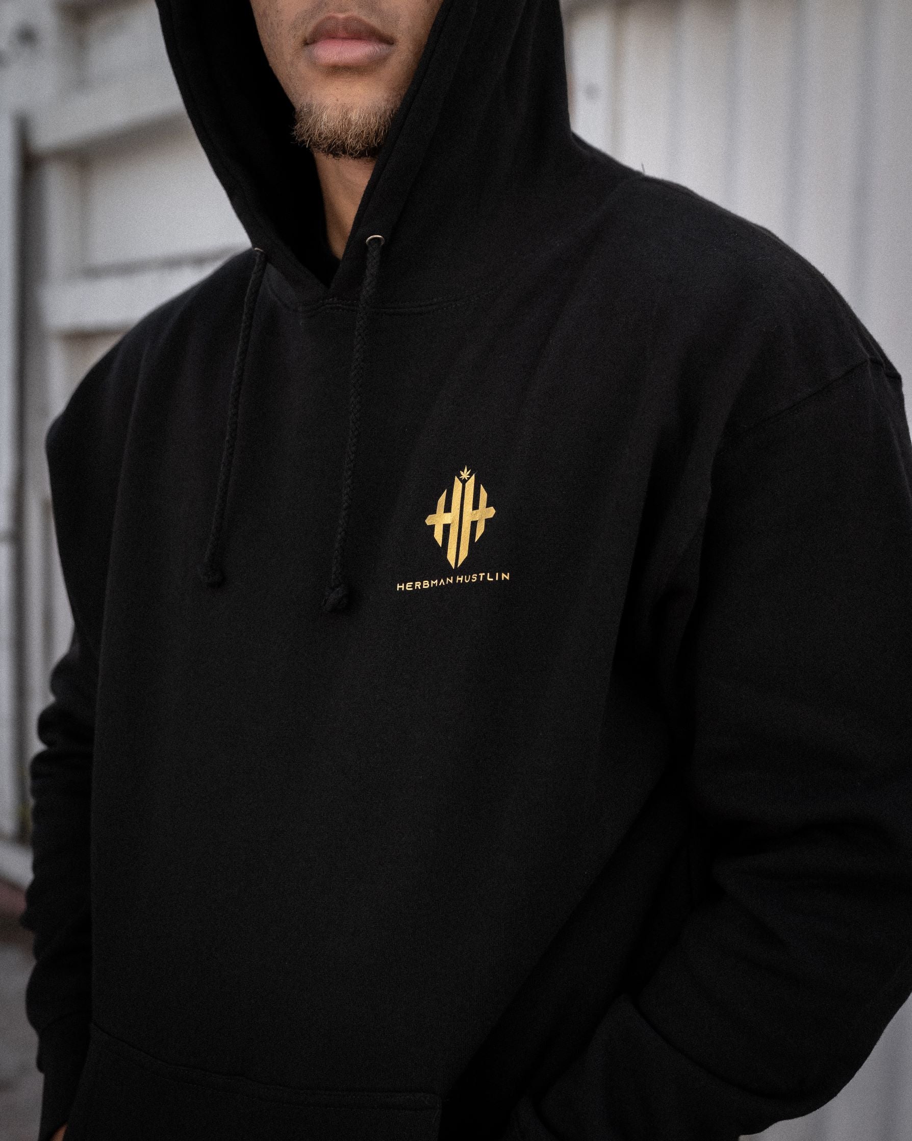 Herbman Hustlin Script Hoodie - Black/Gold - Back