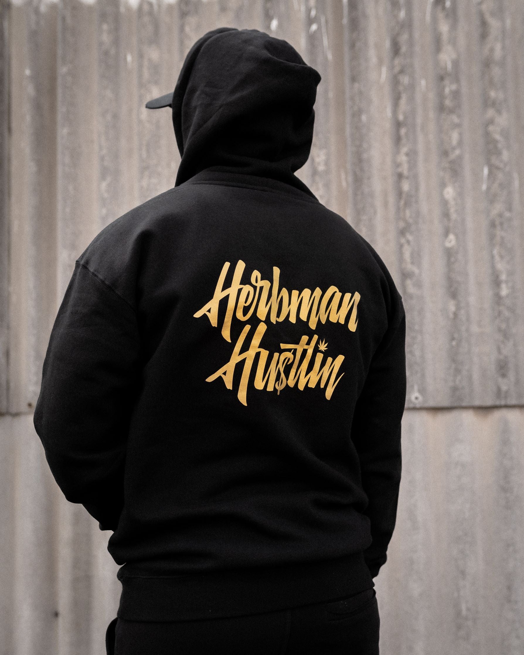 Herbman Hustlin Script Hoodie - Black/Gold - Back