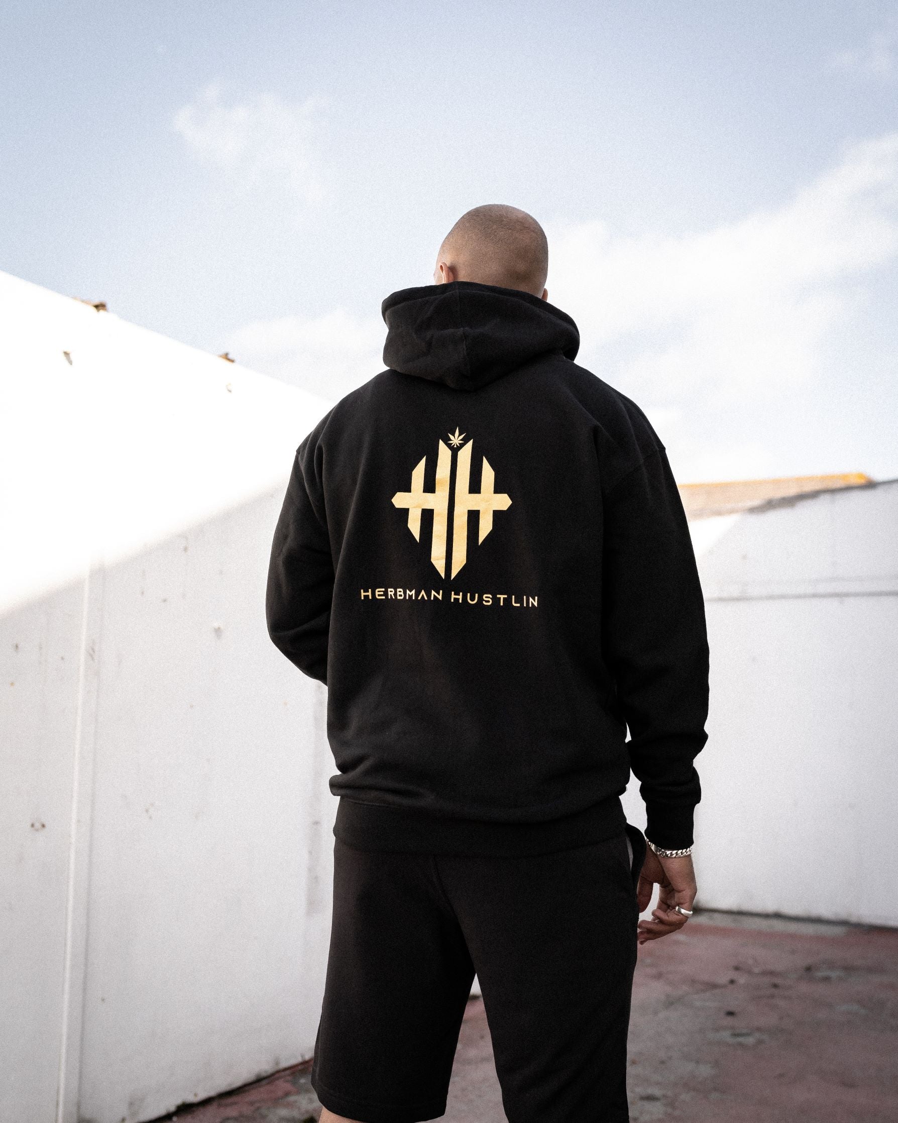 Herbman Hustlin Monogram Hoodie - Black/Gold - Back