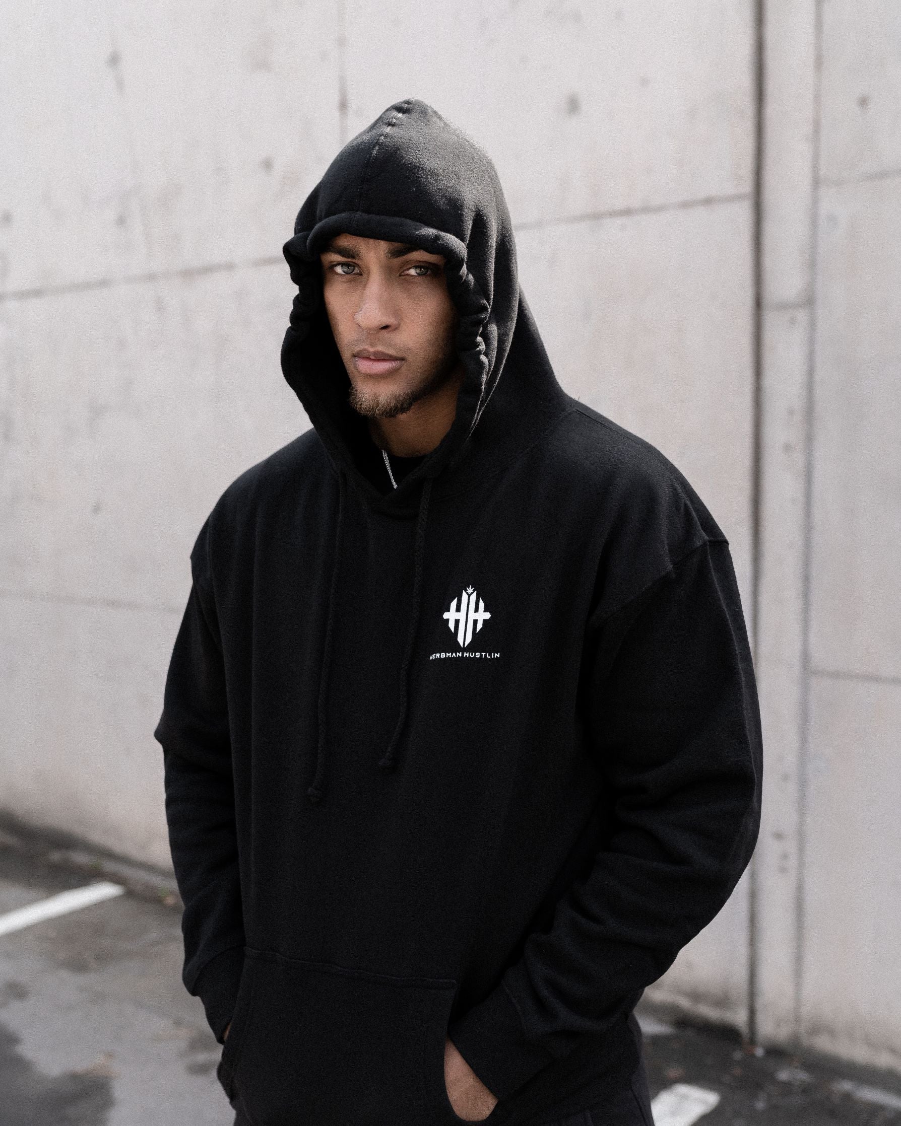 Herbman Hustlin Script Hoodie - Black/White - Back