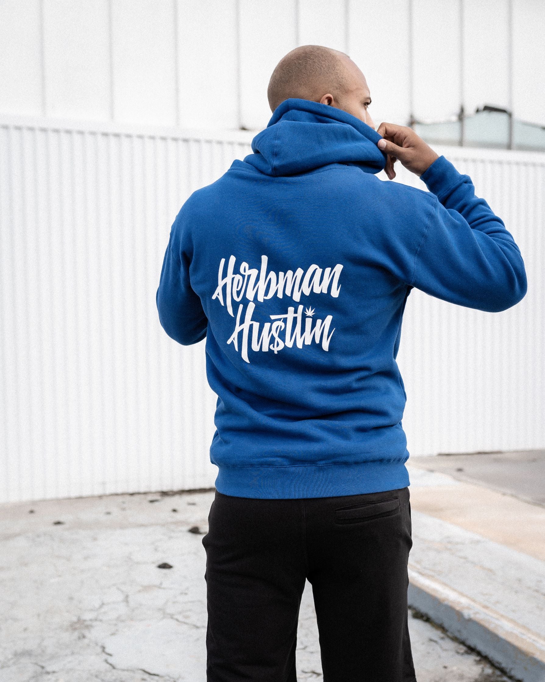 Herbman Hustlin Script Hoodie - Blue/White - Front