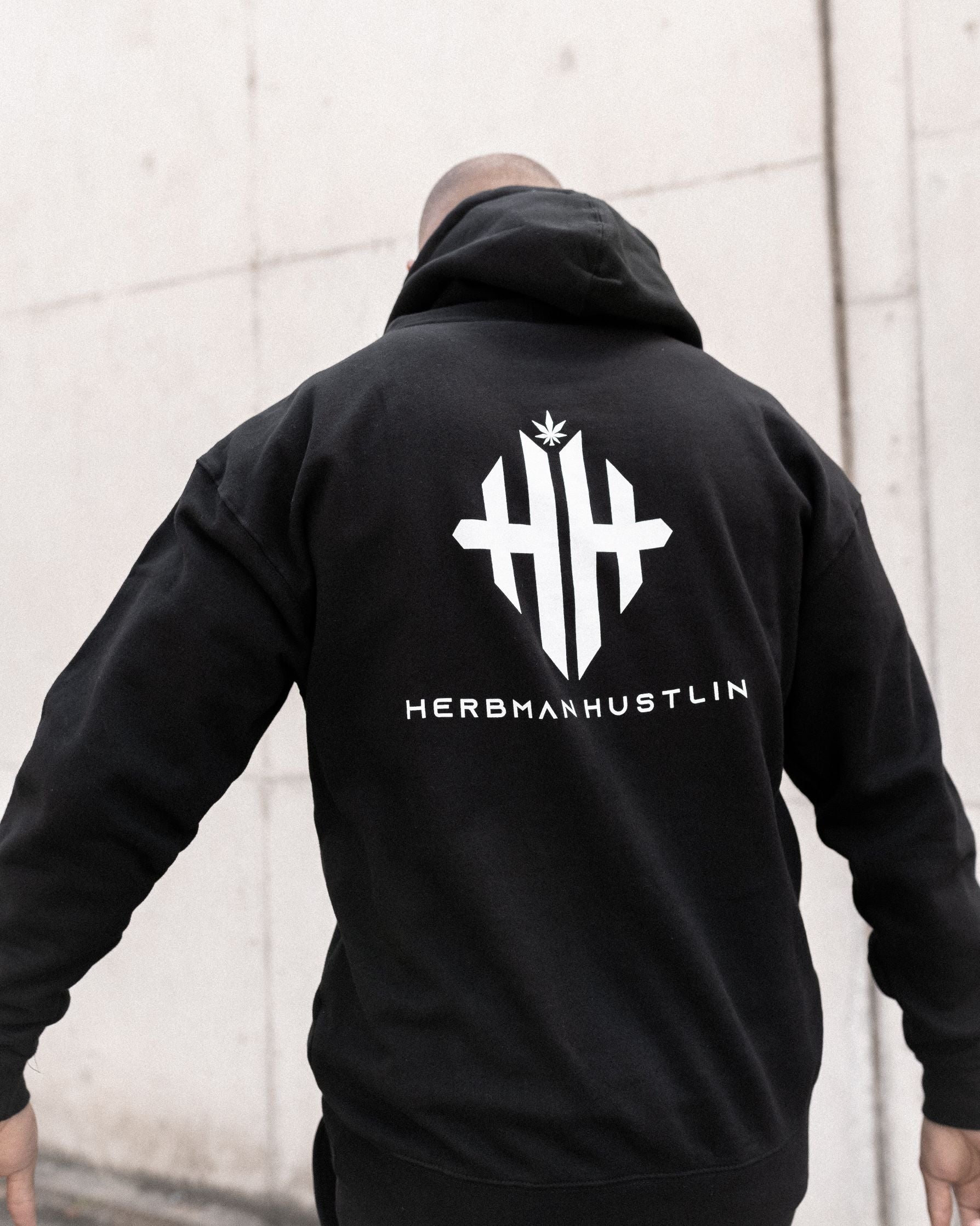 Herbman Hustlin Monogram Hoodie - Black/White - Back