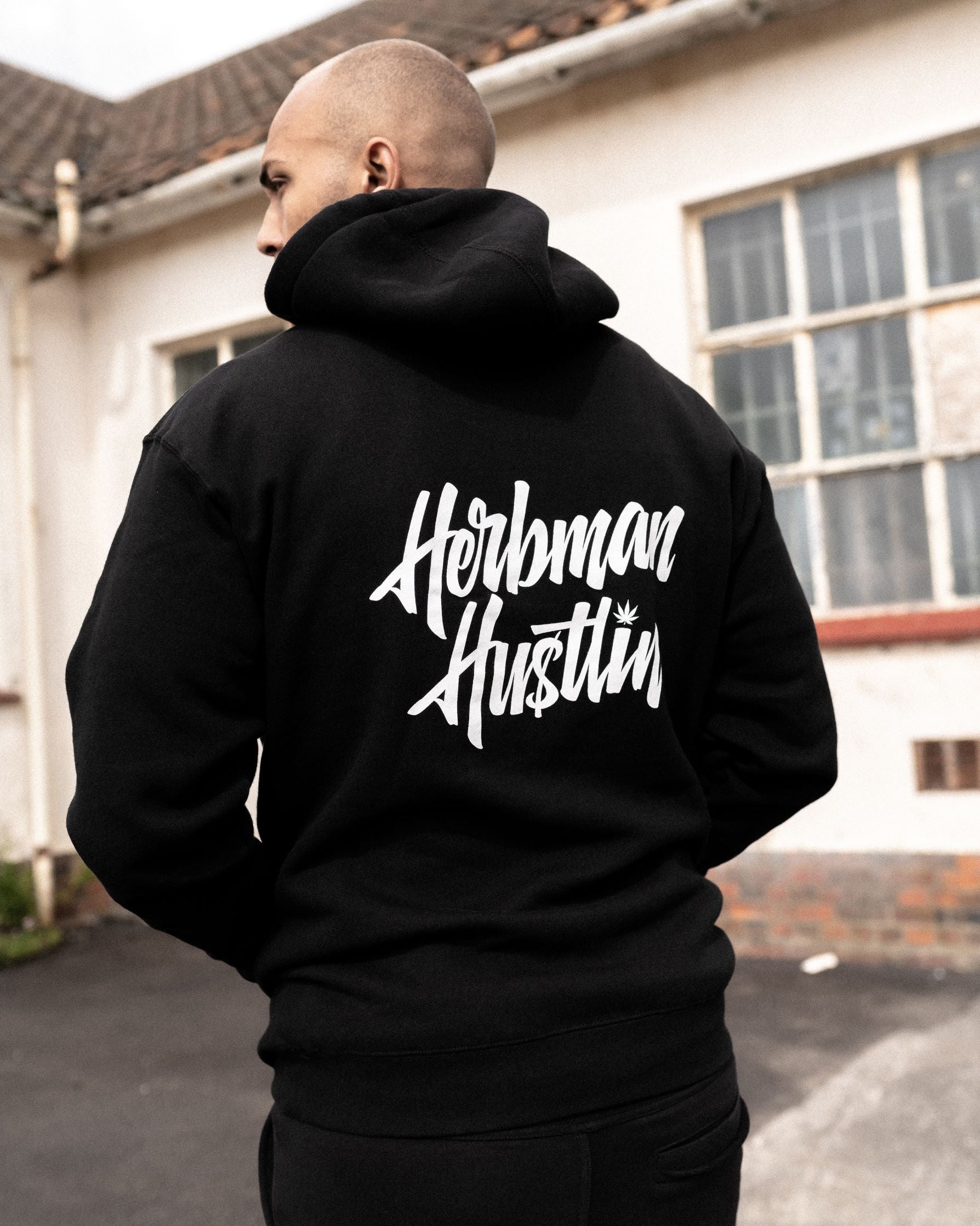 Herbman Hustlin Script Hoodie - Black/White - Back