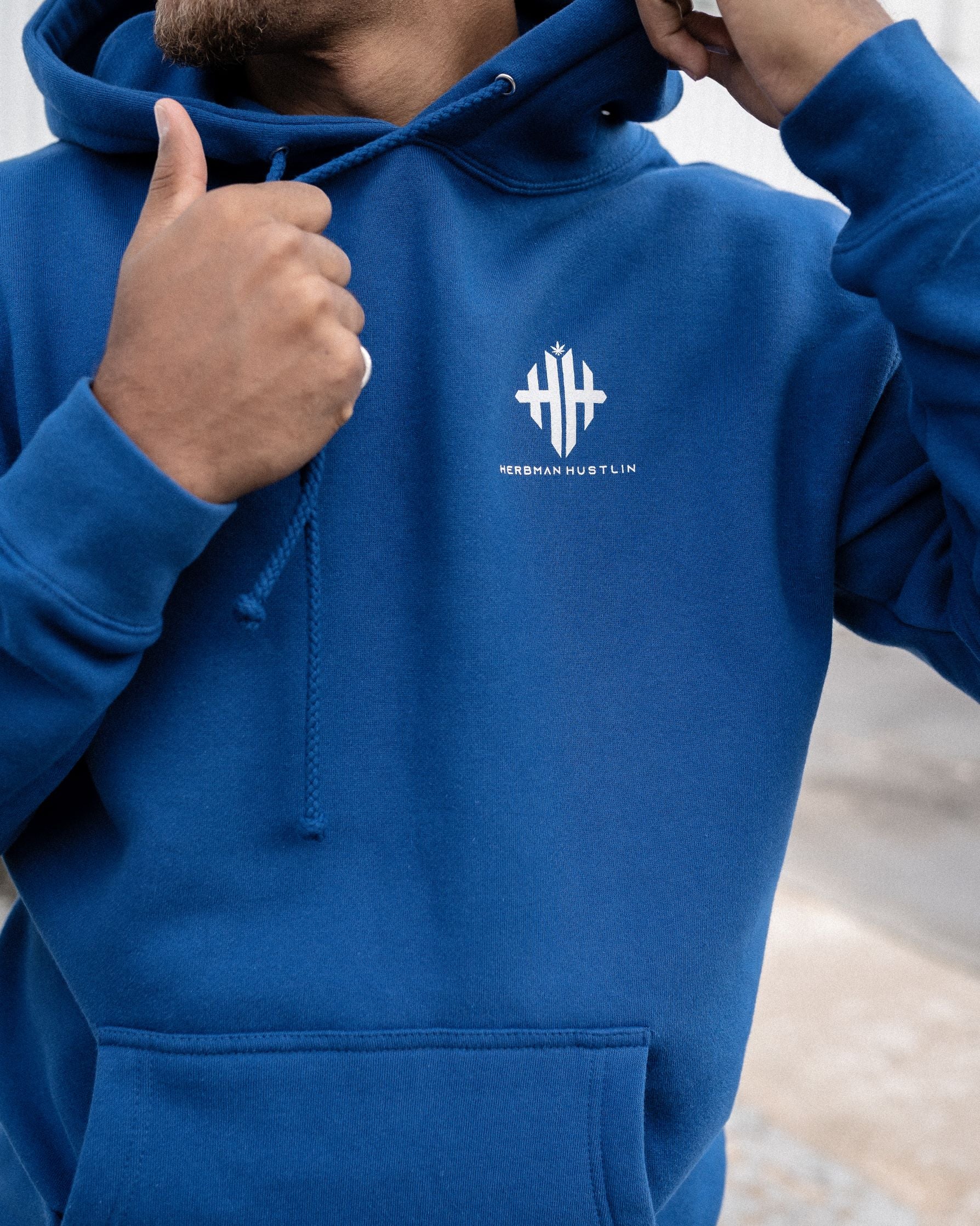 Herbman Hustlin Script Hoodie - Blue/White - Front