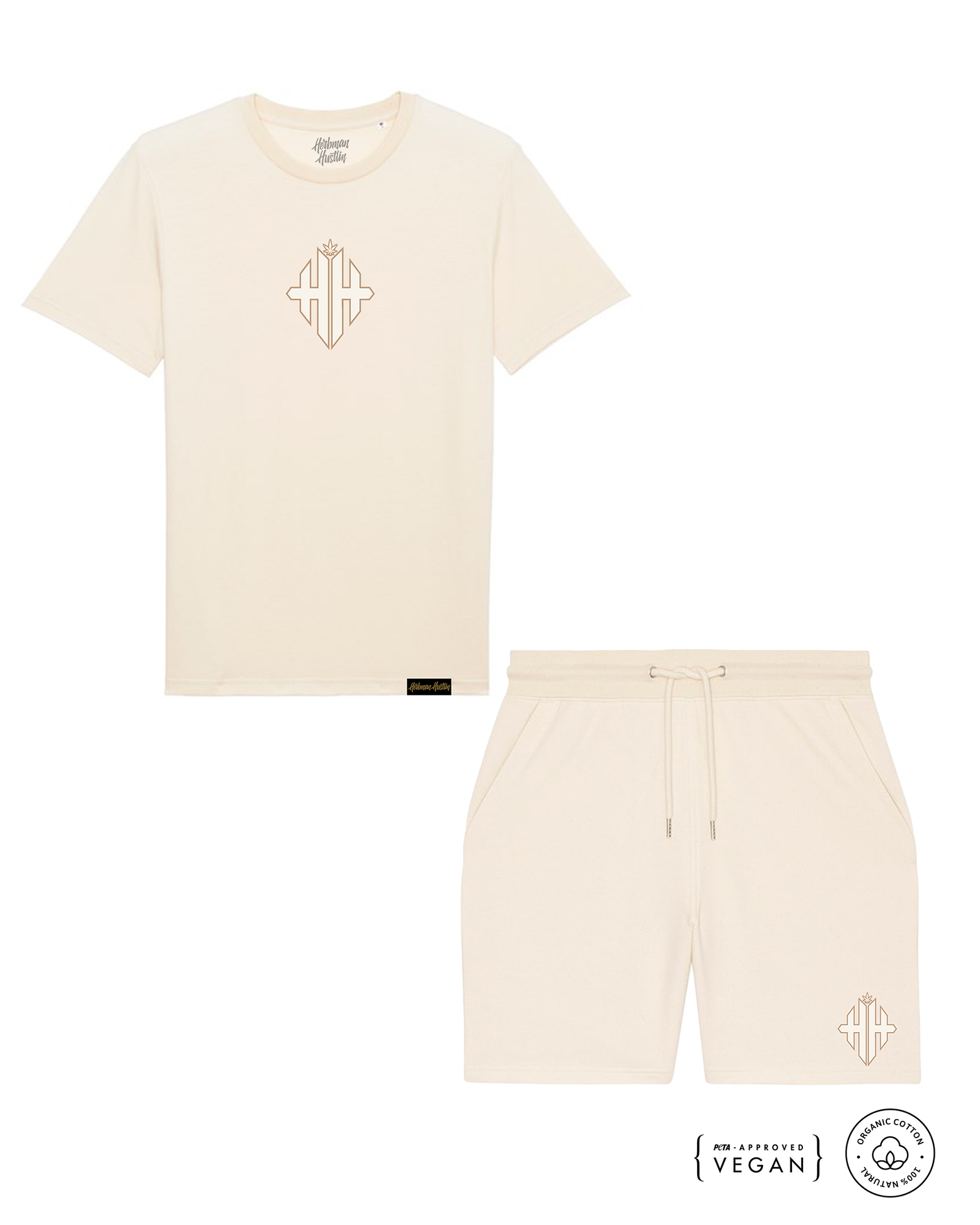 Herbman Hustlin Platinum Monogram Organic Short Set - Cream/Platinum