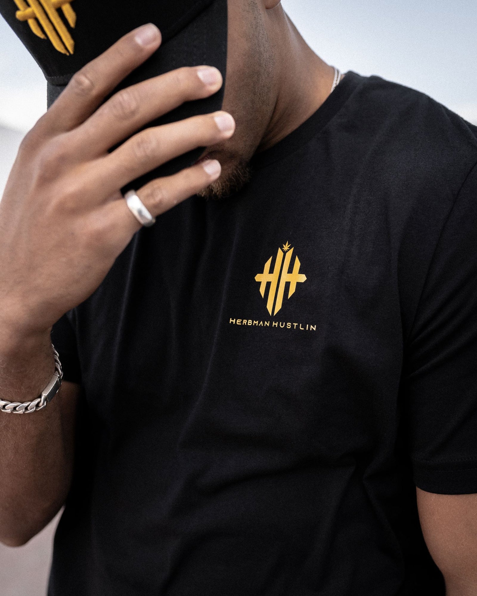Herbman Hustlin Script Back Print Tee - Black/Gold - Back