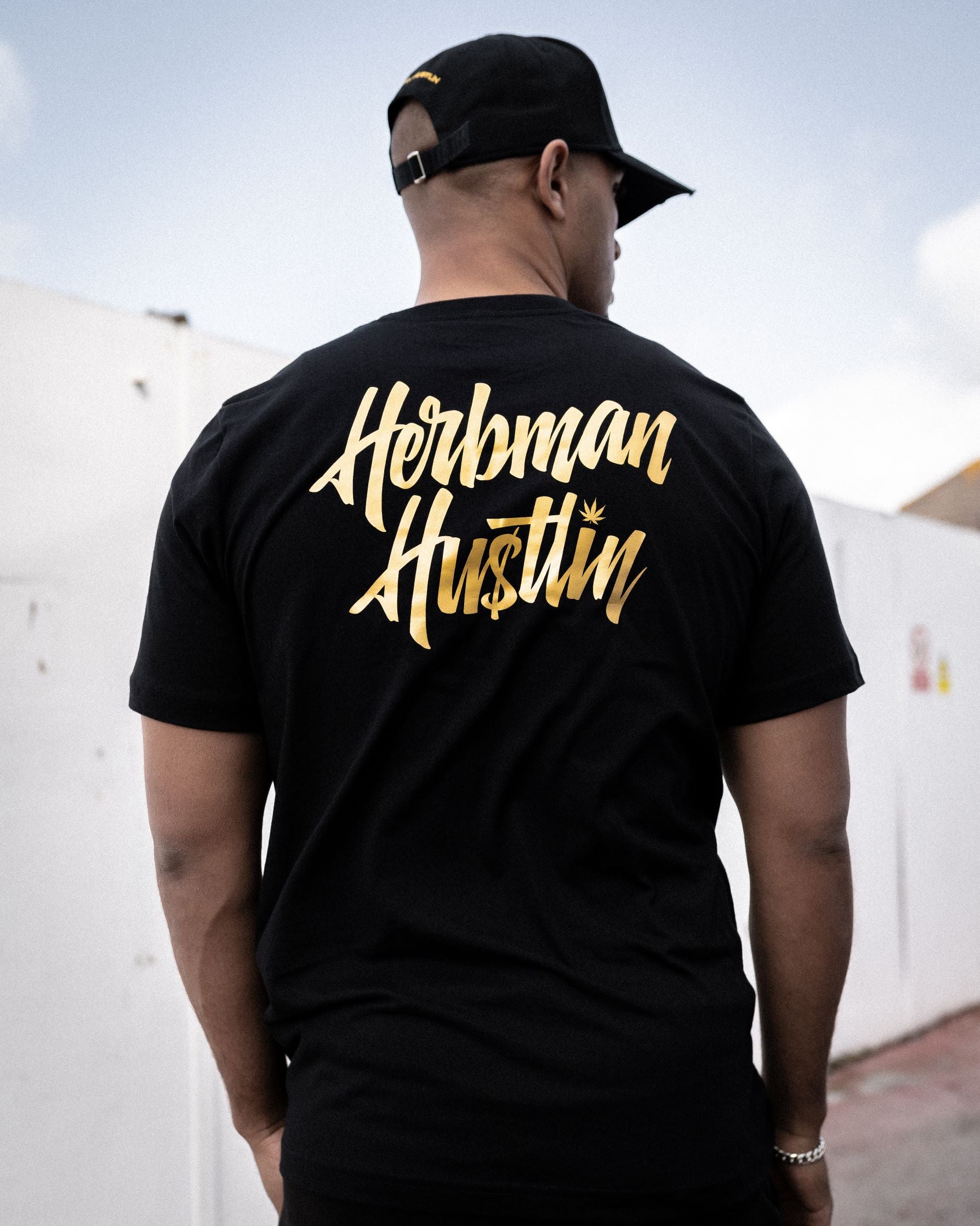 Herbman Hustlin Script Back Print Tee - Black/Gold - Back