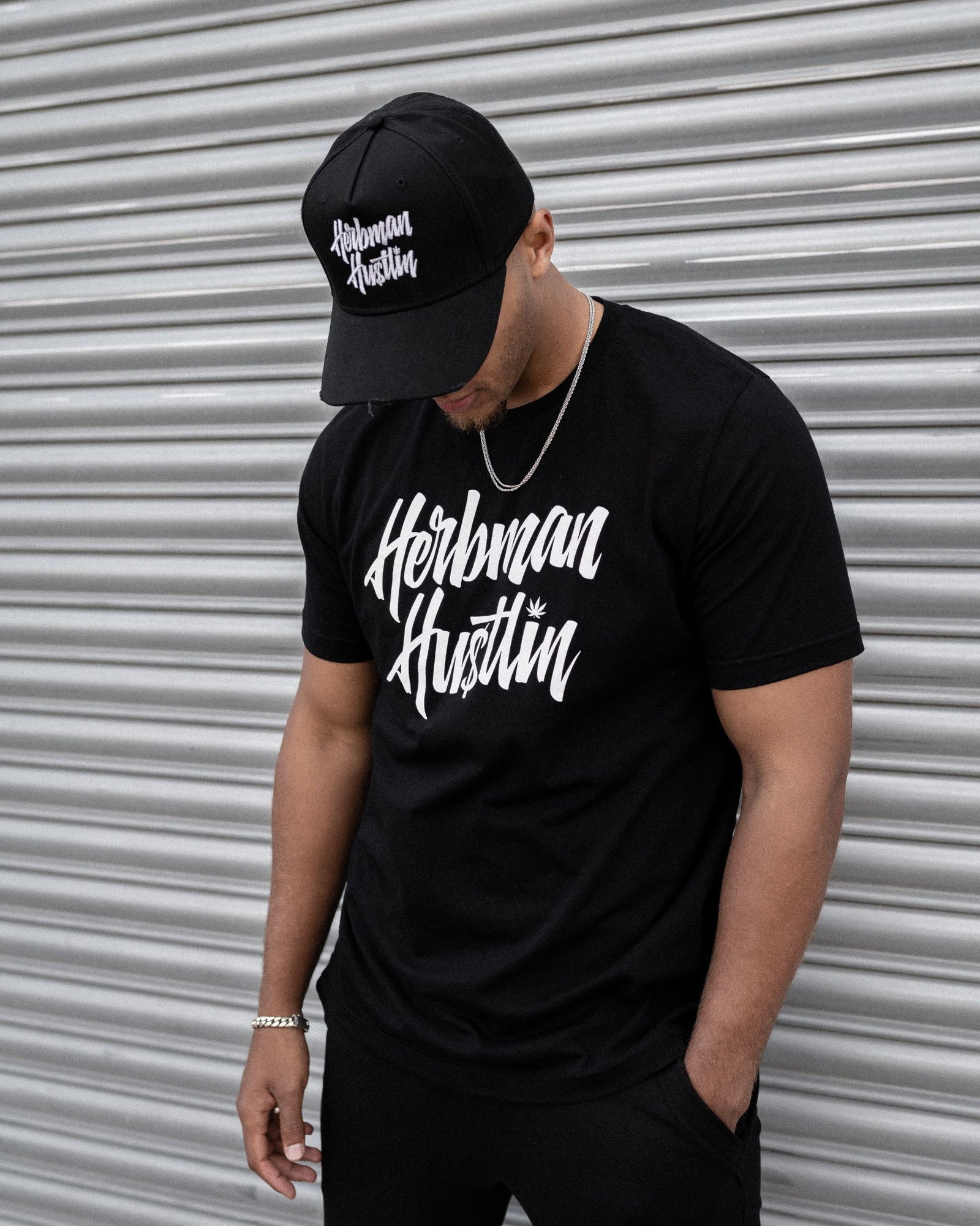 Herbman Hustlin Script Front Print Tee - Black/White