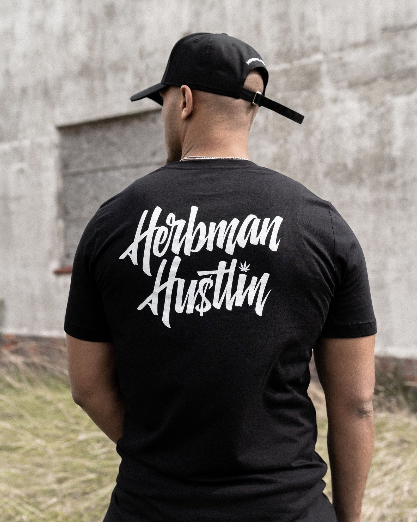 Herbman Hustlin Script Back Print Tee - Black/White - Back