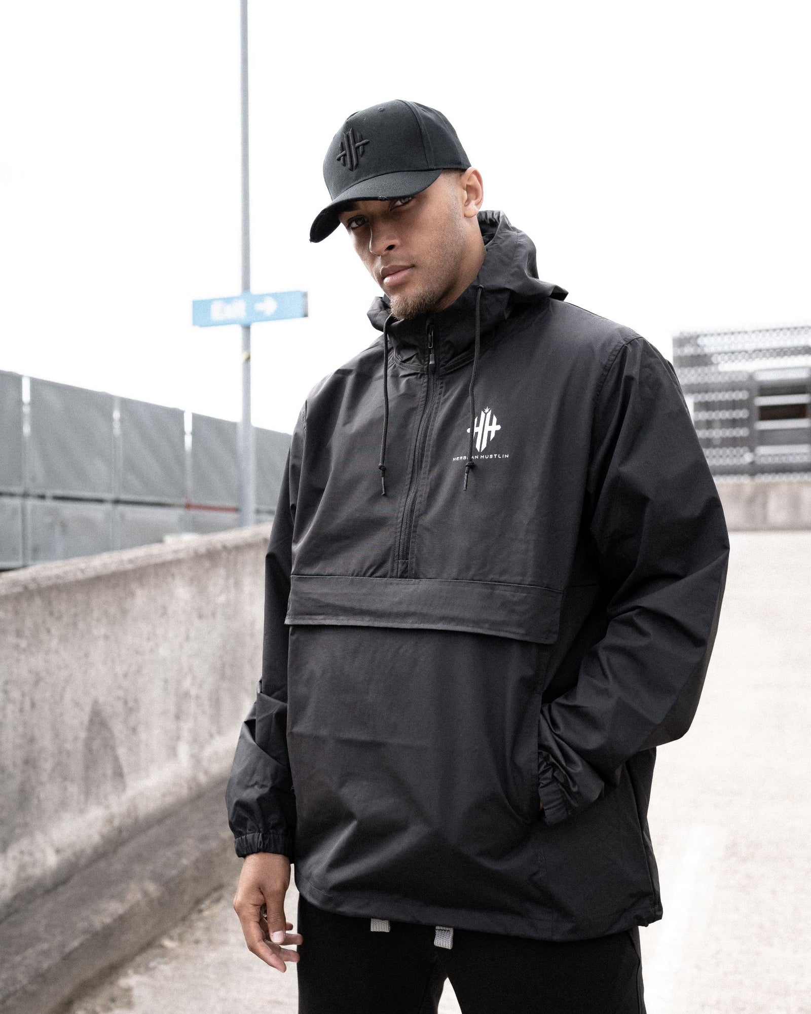 Herbman Hustlin Monogram Windbreaker - Black/White - Front