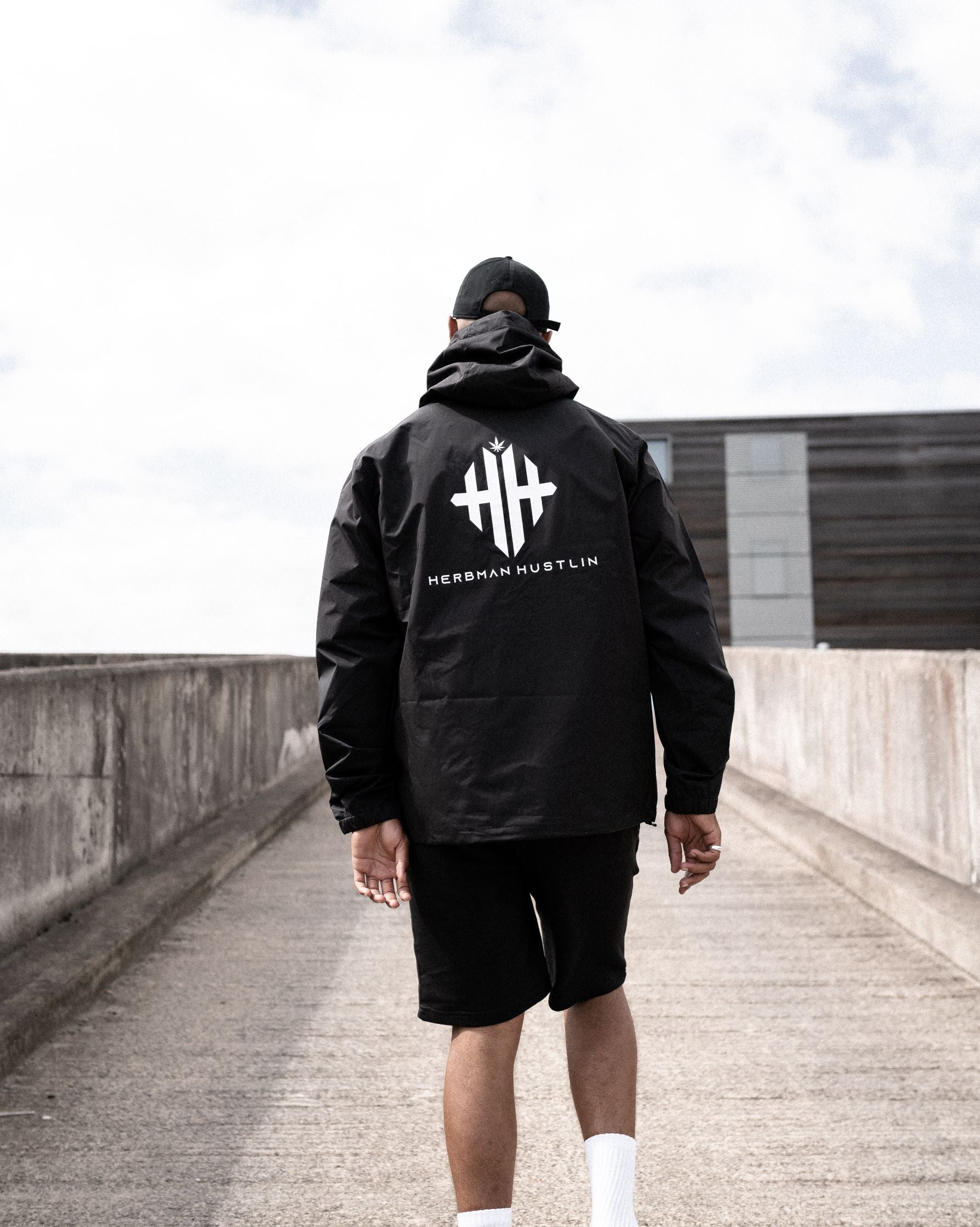 Herbman Hustlin Monogram Windbreaker - Black/White - Front