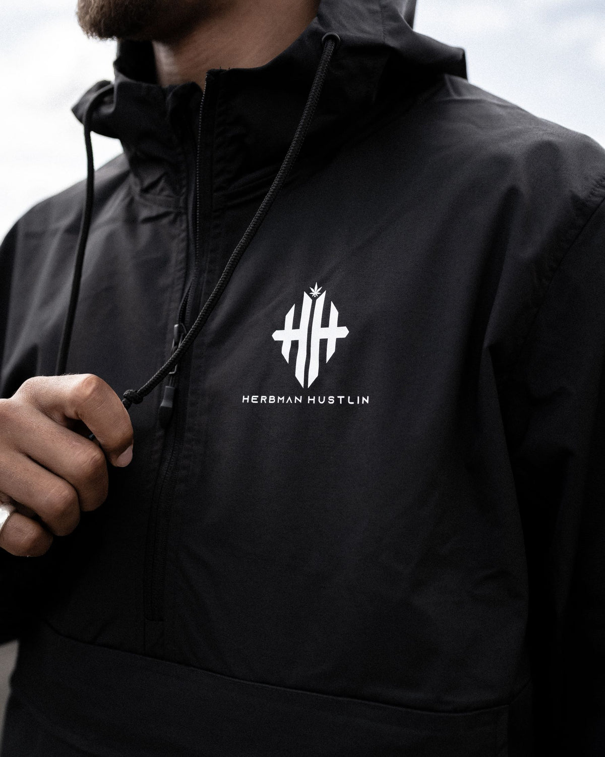 Herbman Hustlin Monogram Windbreaker - Black/White - Front